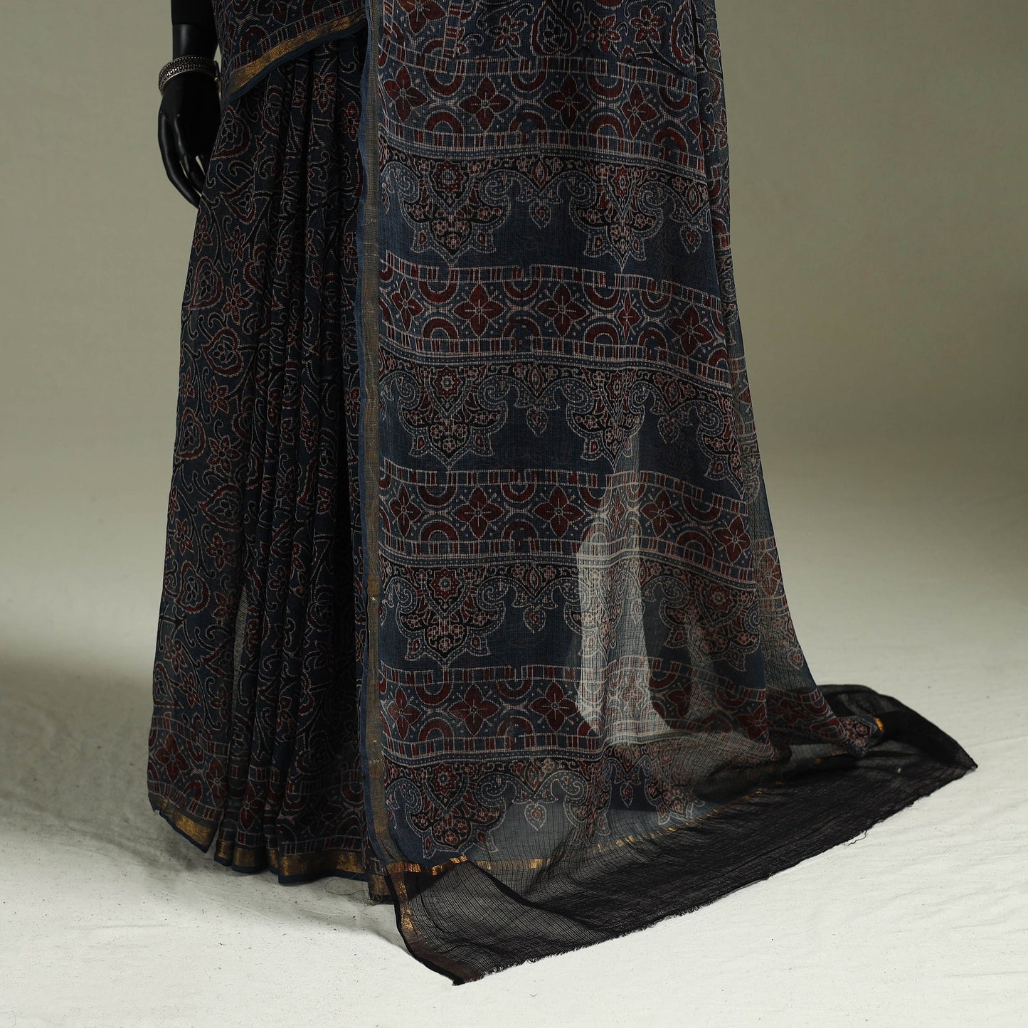 Kutch ajrakh hand block print natural dyed kota doria