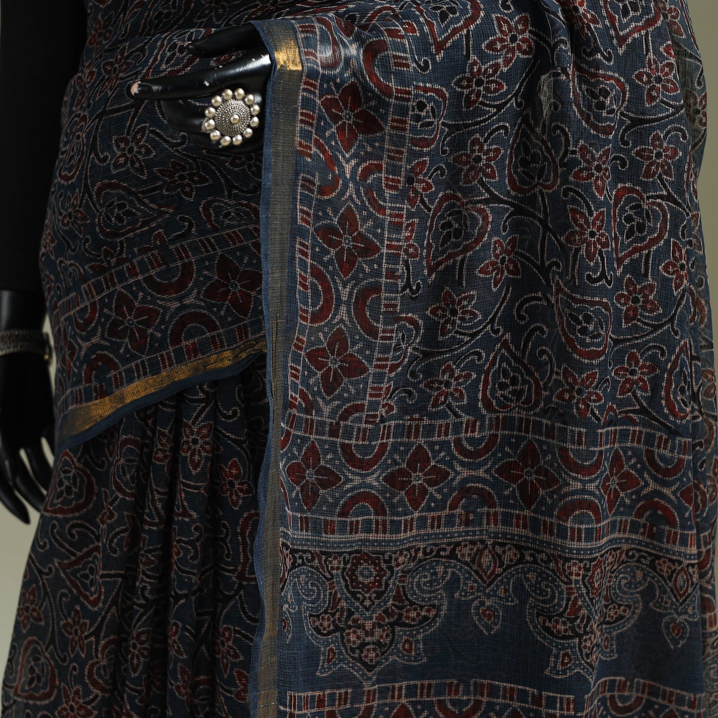 Kutch ajrakh hand block print natural dyed kota doria