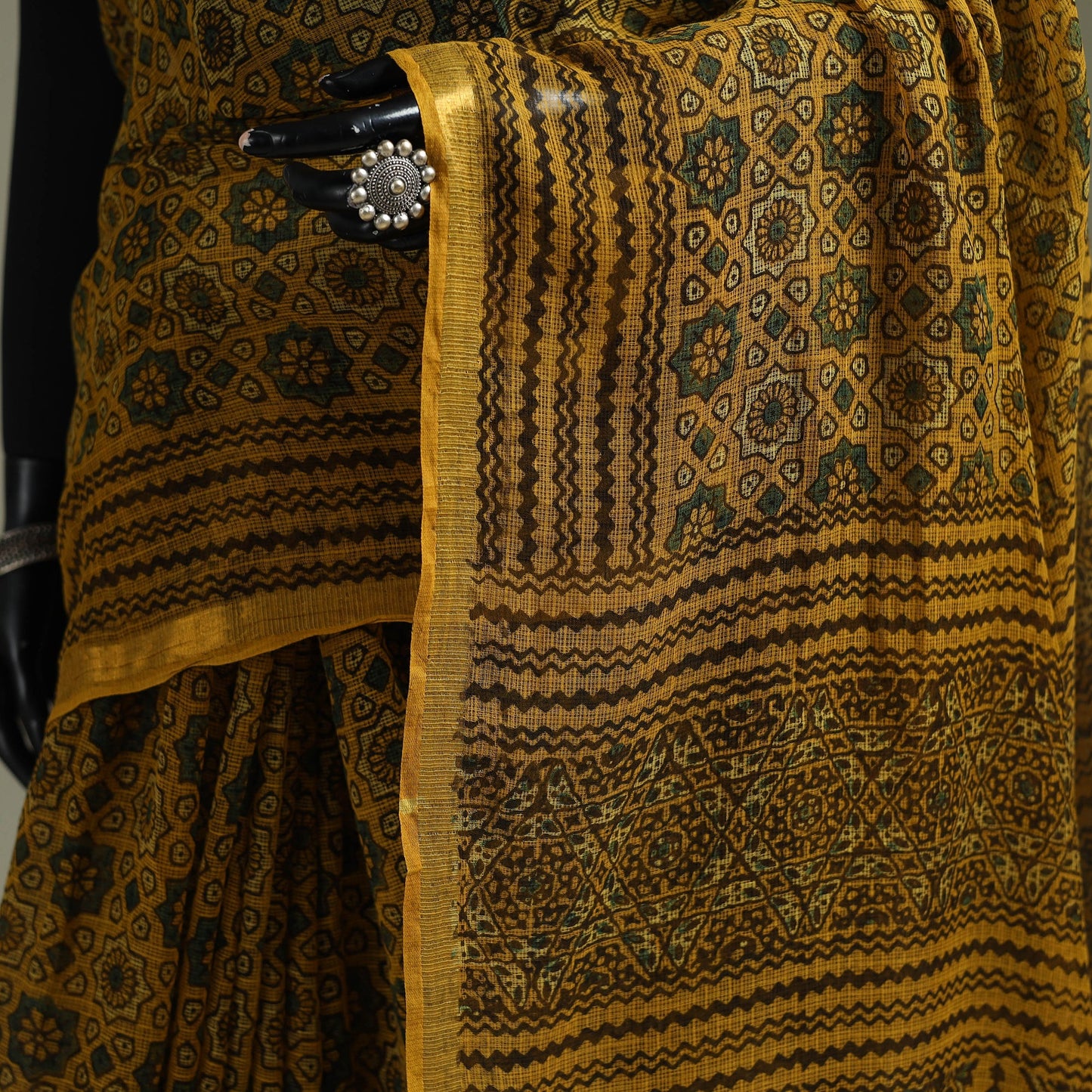Kutch ajrakh hand block print natural dyed kota doria