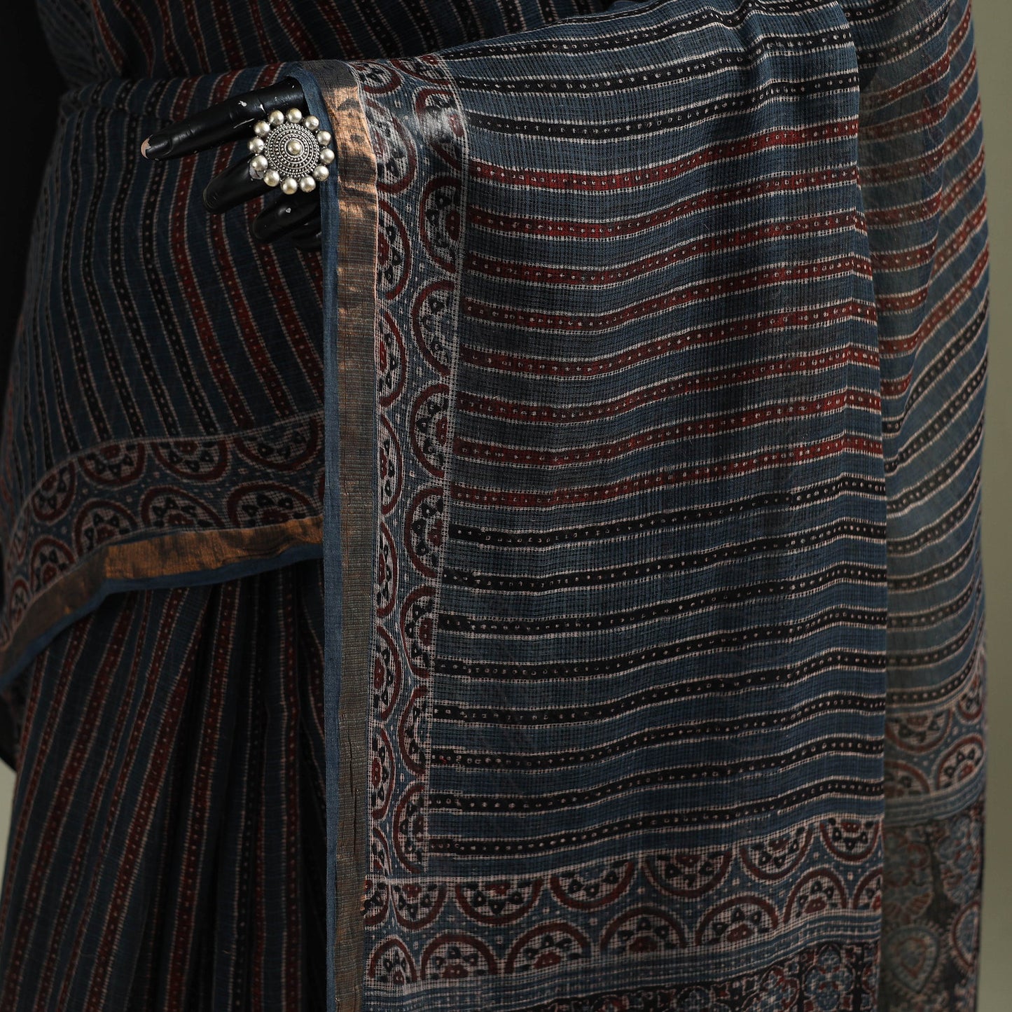 Kutch ajrakh hand block print natural dyed kota doria