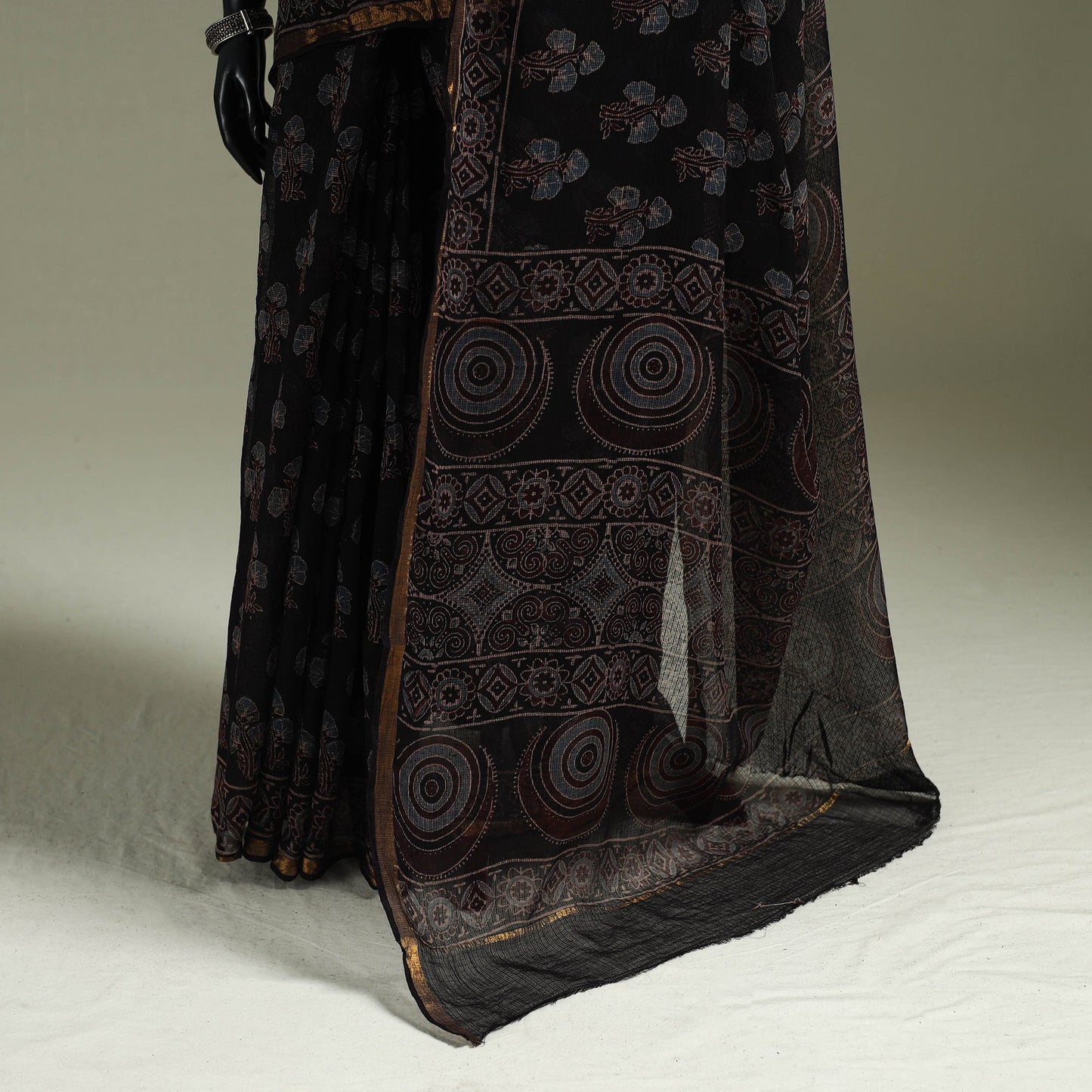 Kutch ajrakh hand block print natural dyed kota doria