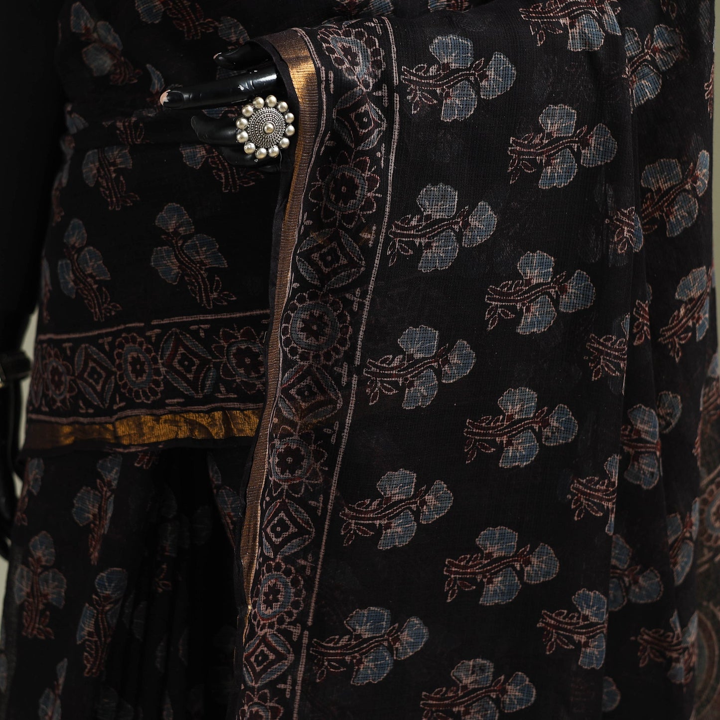 Kutch ajrakh hand block print natural dyed kota doria