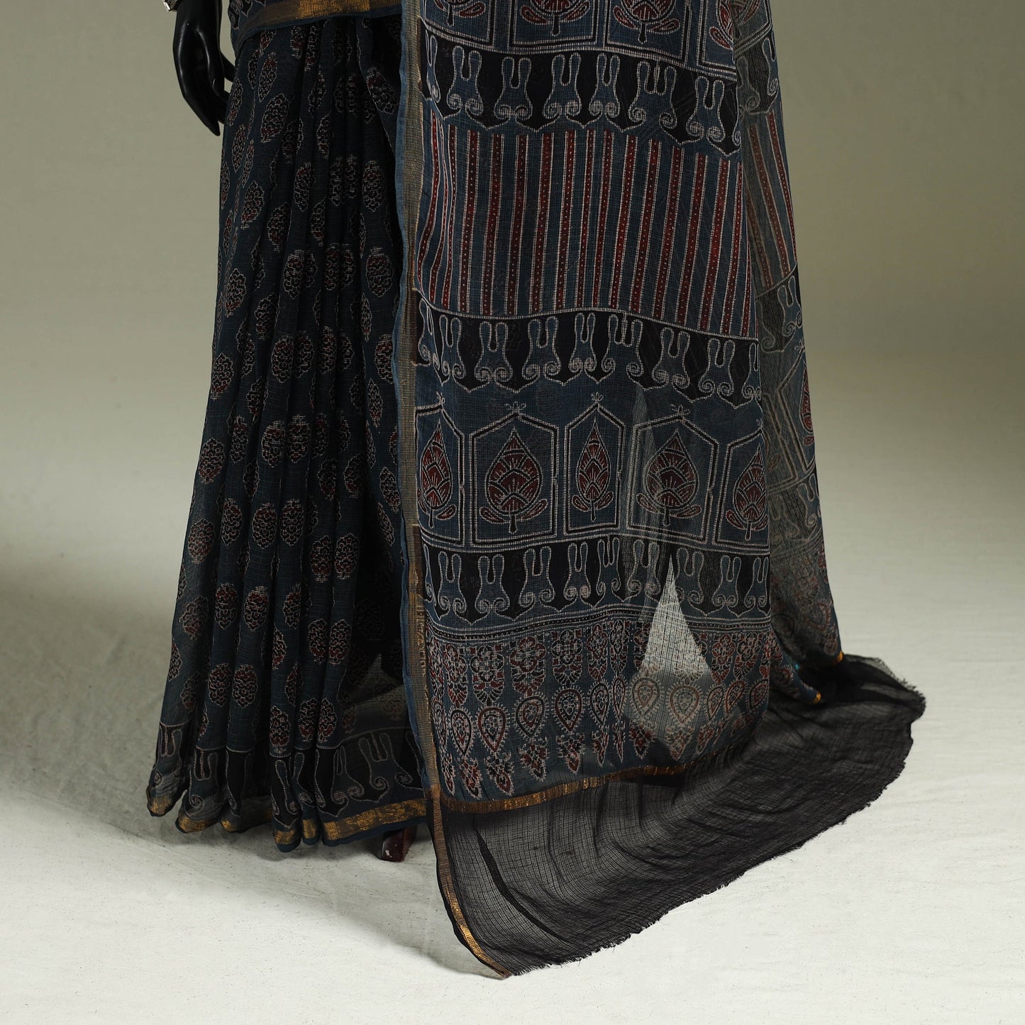 Kutch ajrakh hand block print natural dyed kota doria