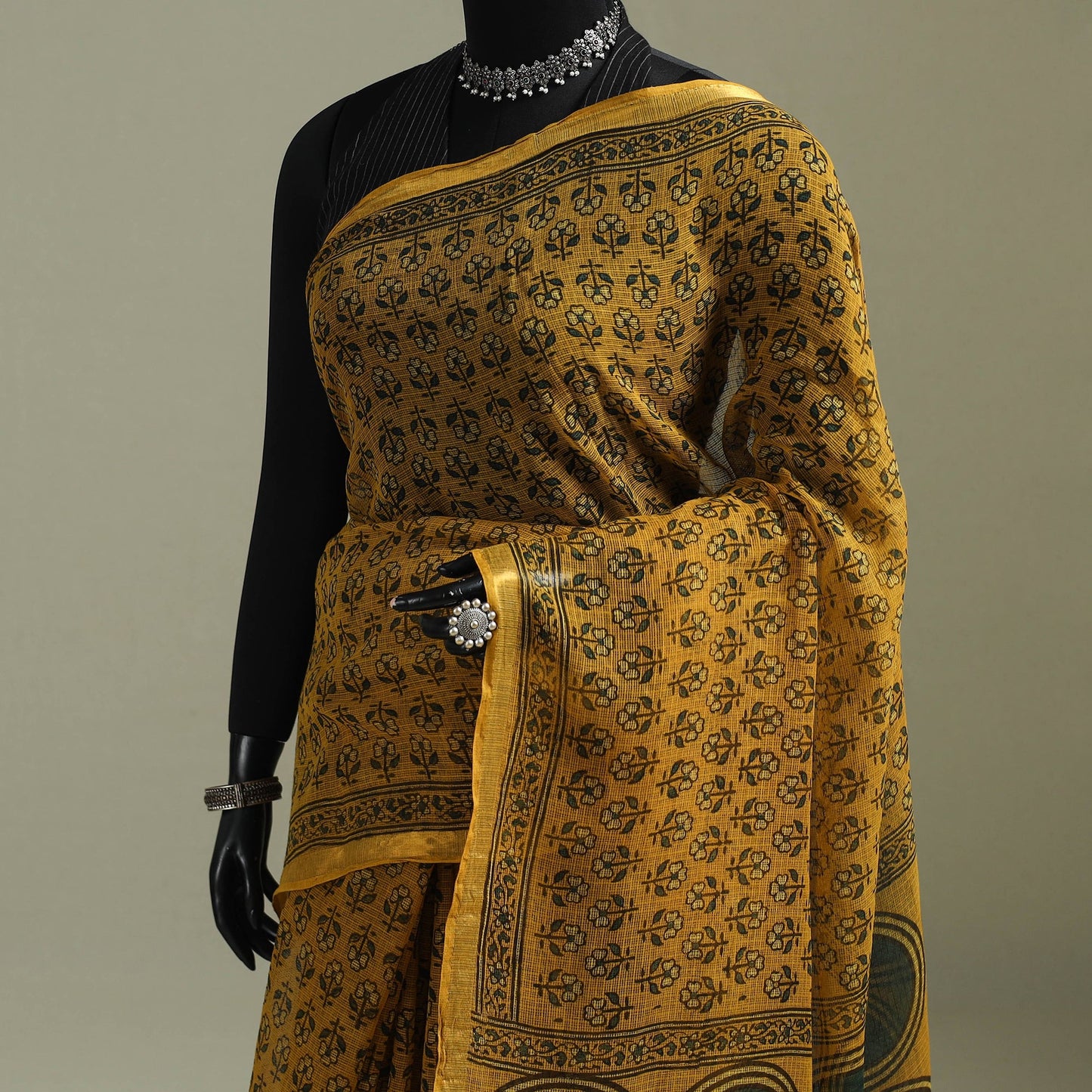 Kutch ajrakh hand block print natural dyed kota doria