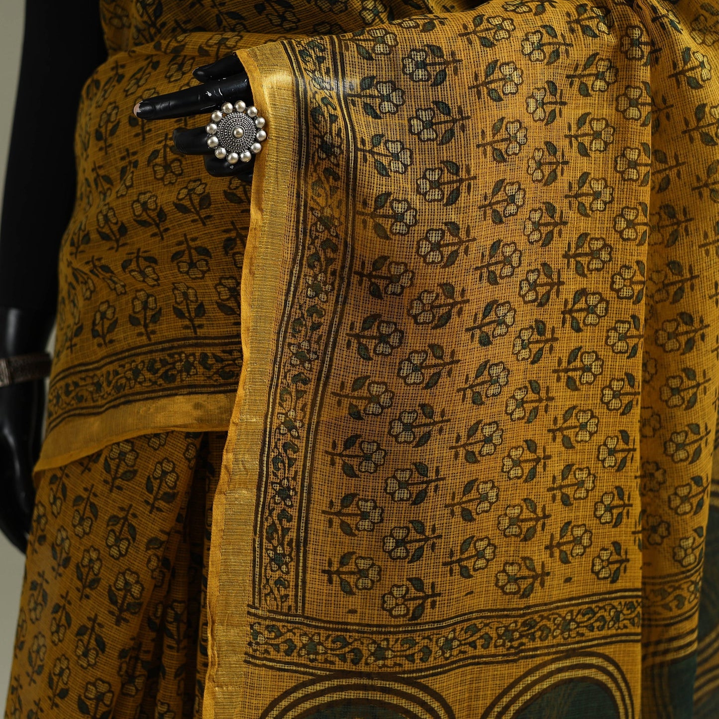 Kutch ajrakh hand block print natural dyed kota doria