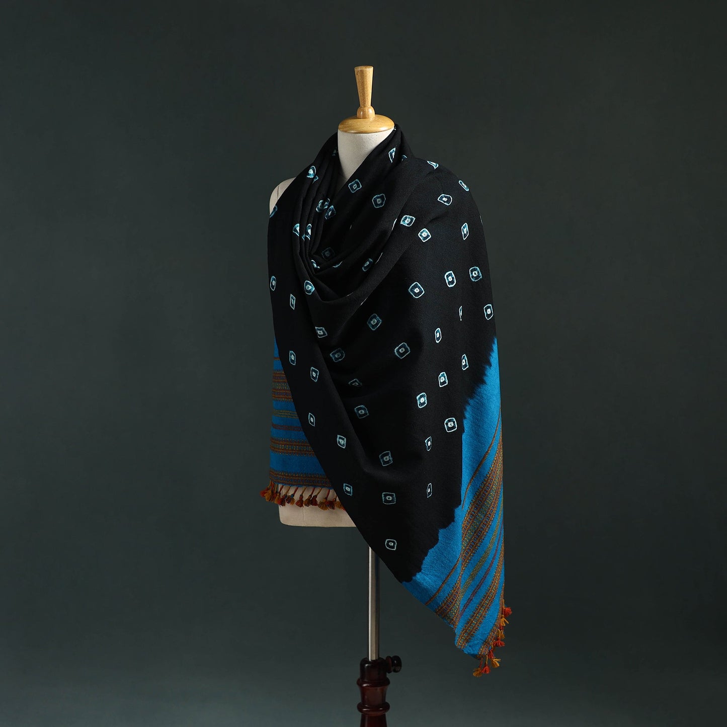Kutch bandhani tie-dye handwoven merino wool shawl 17