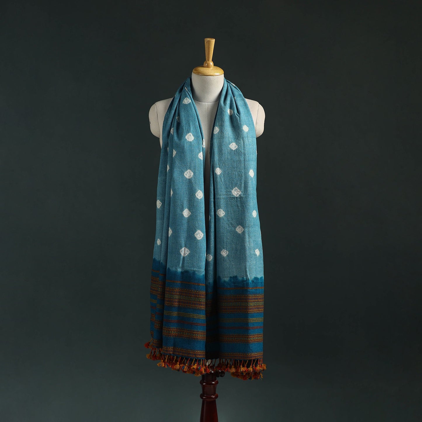 Kutch bandhani tie-dye handwoven merino wool shawl 19