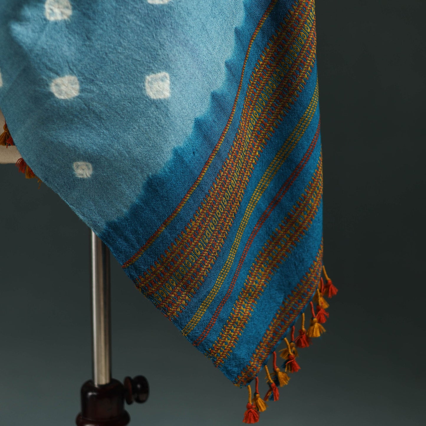 Kutch bandhani tie-dye handwoven merino wool shawl 19