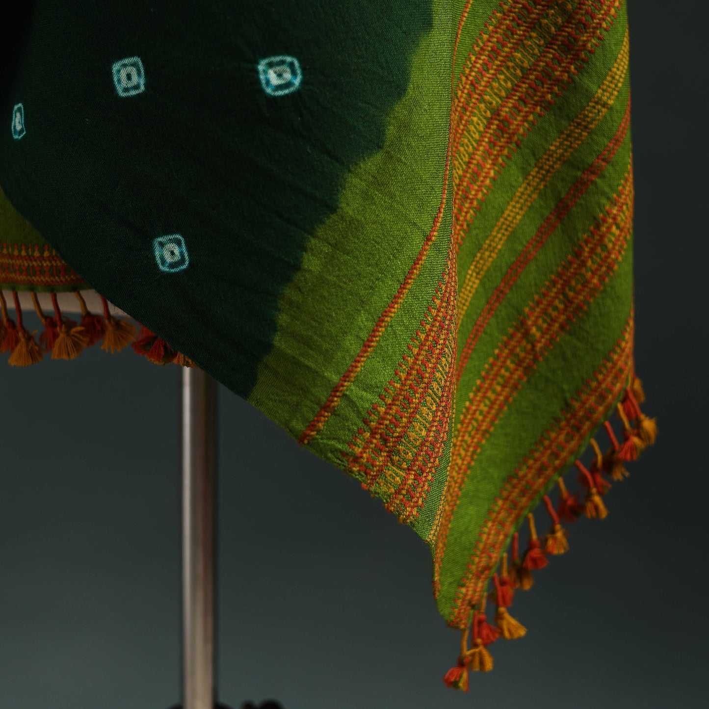 Kutch bandhani tie-dye handwoven merino wool shawl 20