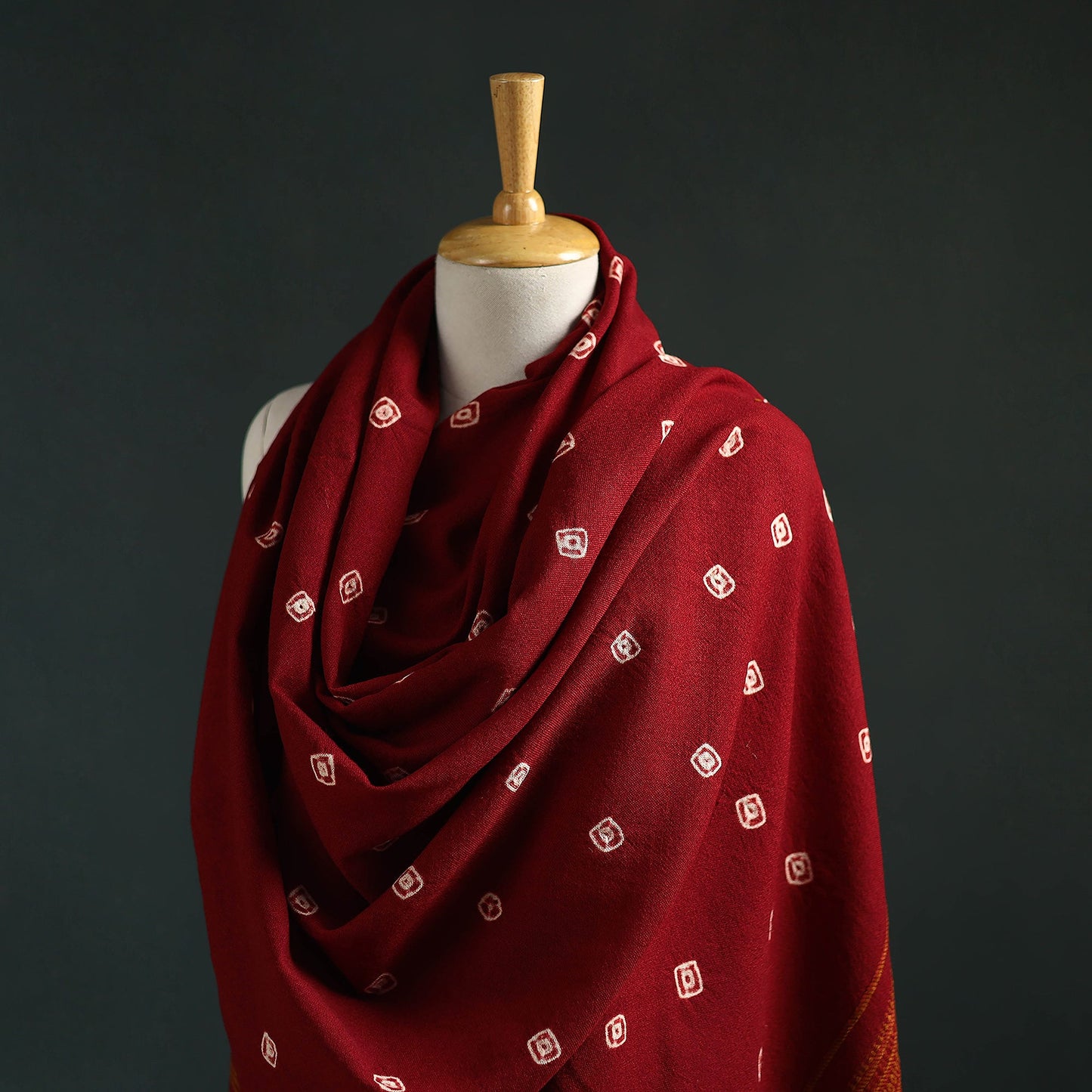 Kutch bandhani tie-dye handwoven merino wool shawl 23