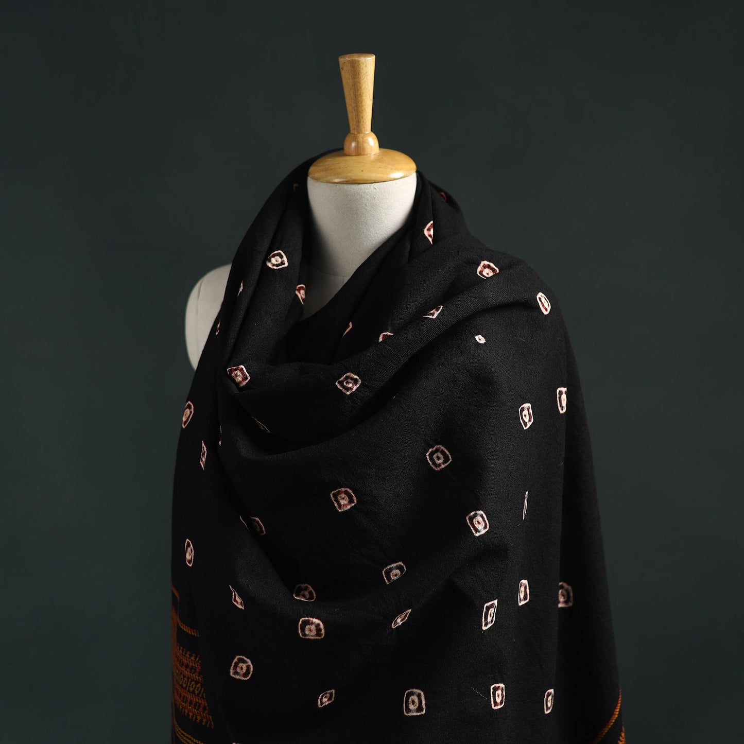 Kutch bandhani tie-dye handwoven merino wool shawl 28
