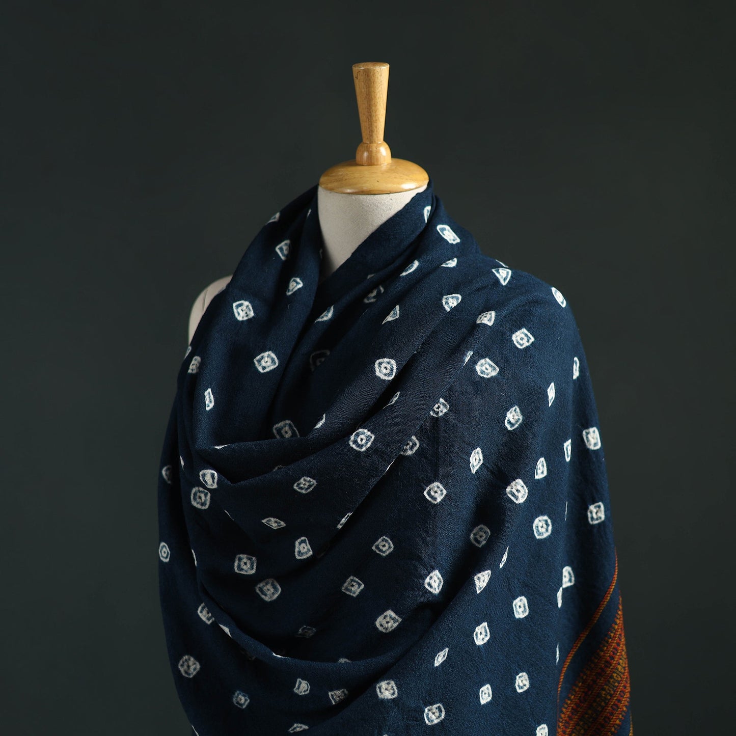 Kutch bandhani tie-dye handwoven merino wool shawl 29