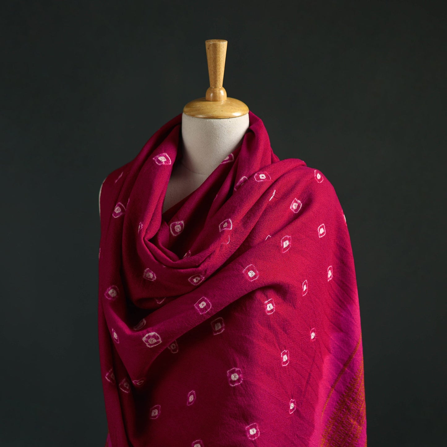 Kutch bandhani tie-dye handwoven merino wool shawl 33