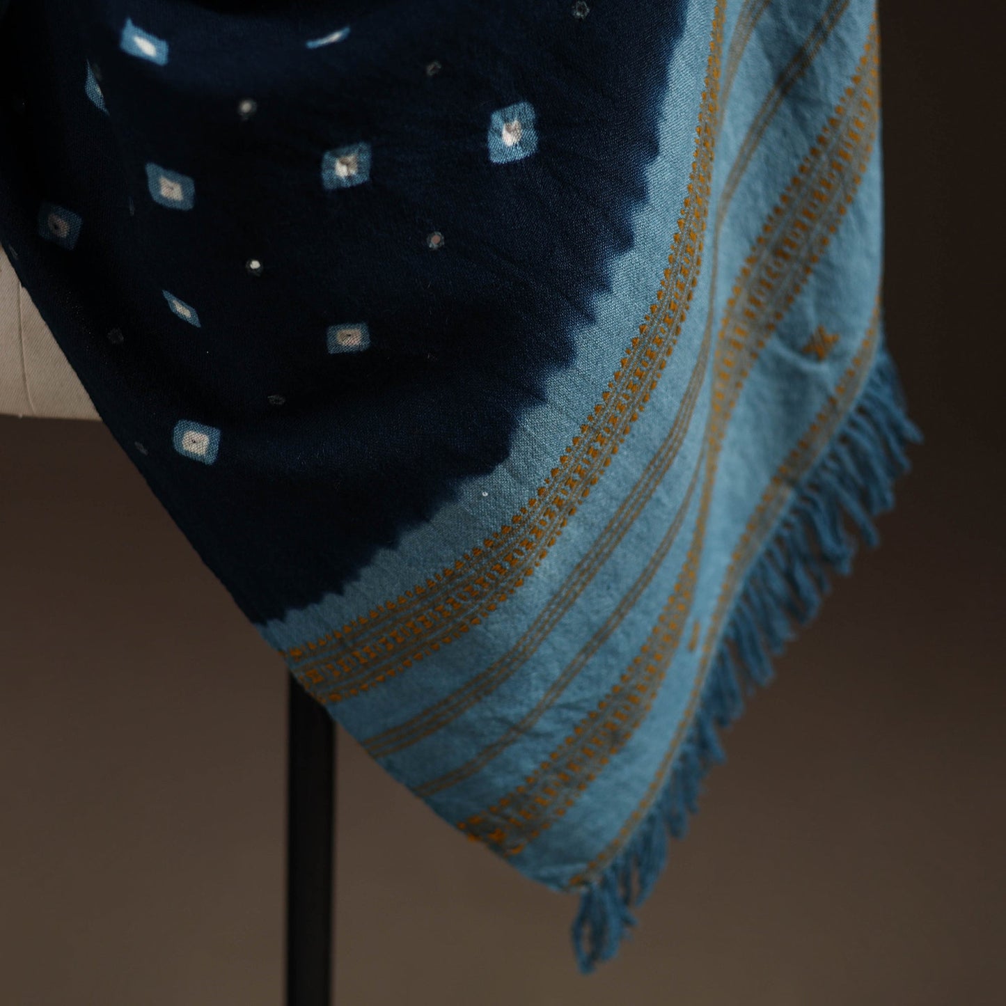 Kutch bhujodi handwoven mirror work merino wool bandhani