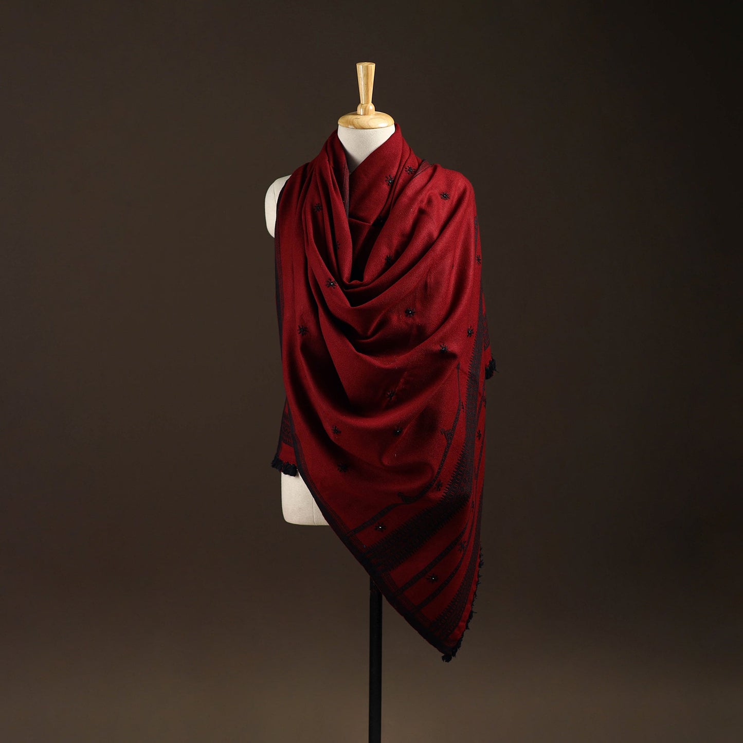 Kutch bhujodi handwoven mirror work wool shawl 21