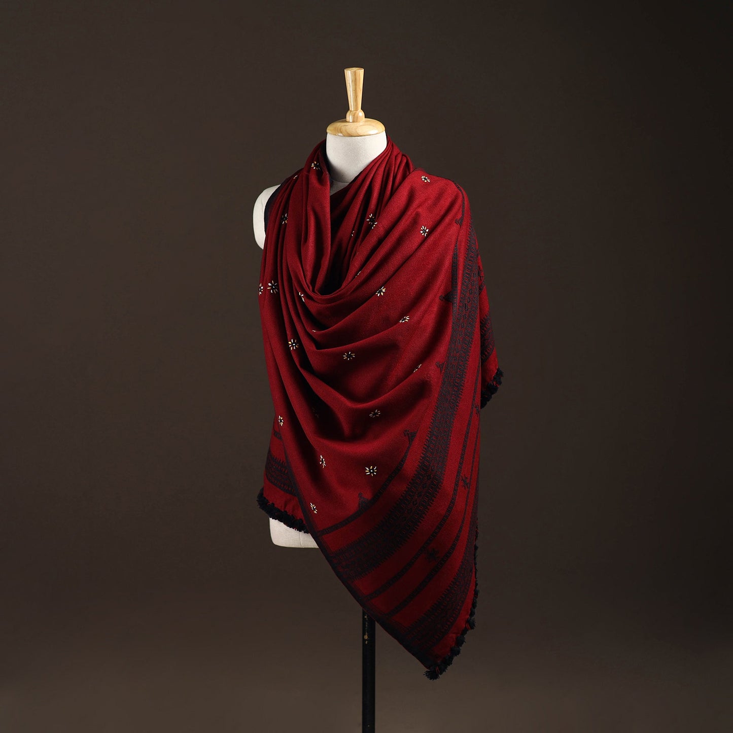 Kutch bhujodi handwoven mirror work wool shawl 29