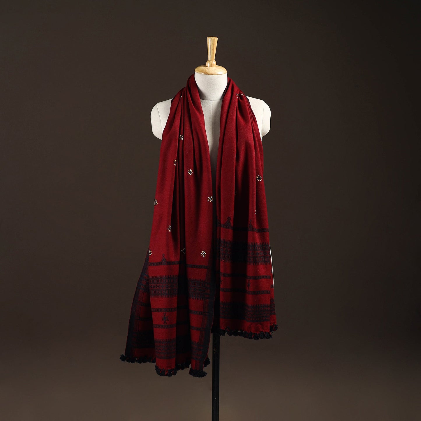 Kutch bhujodi handwoven mirror work wool shawl 29