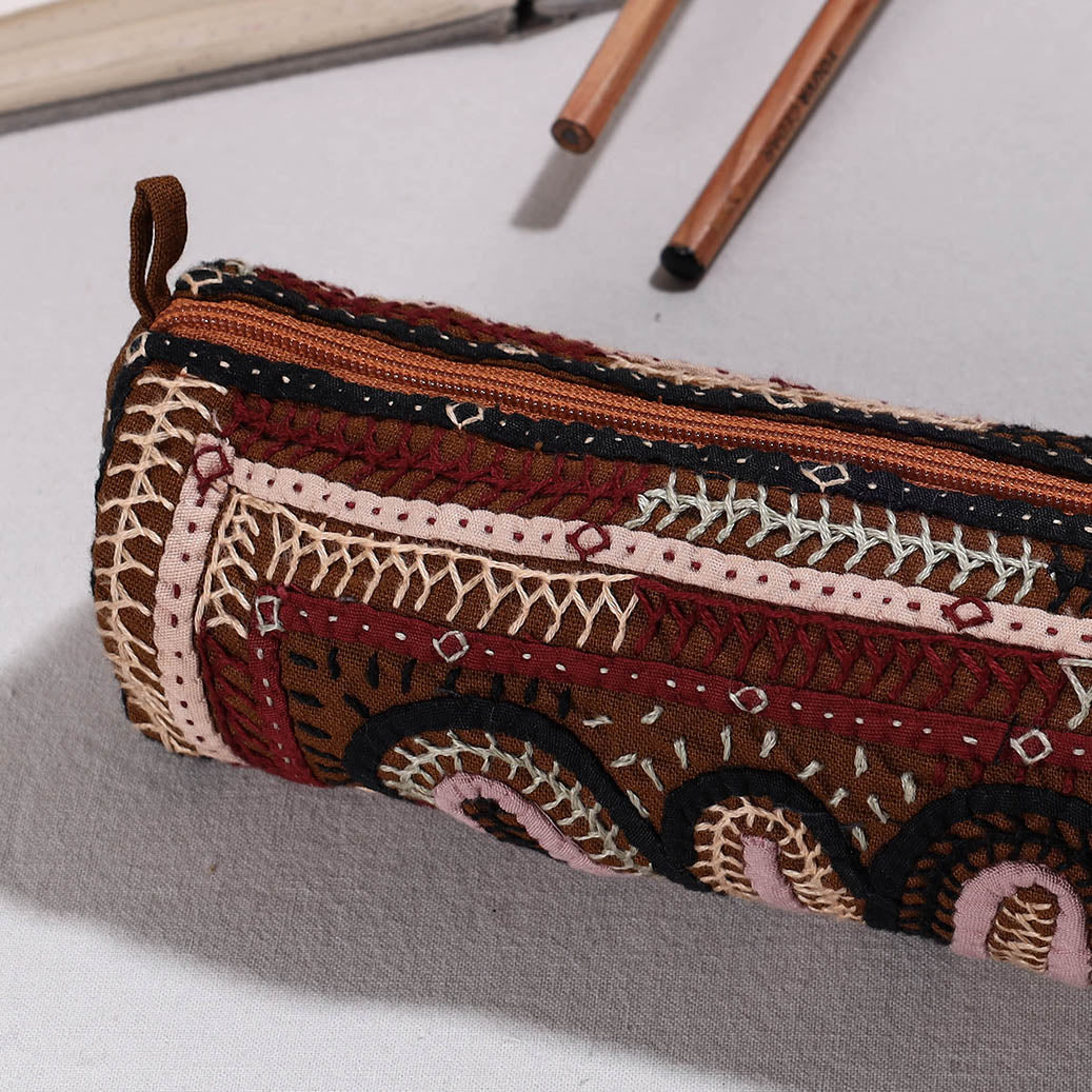 Kutch Dhebariya Hand Embroidery Cotton Pencil Pouch