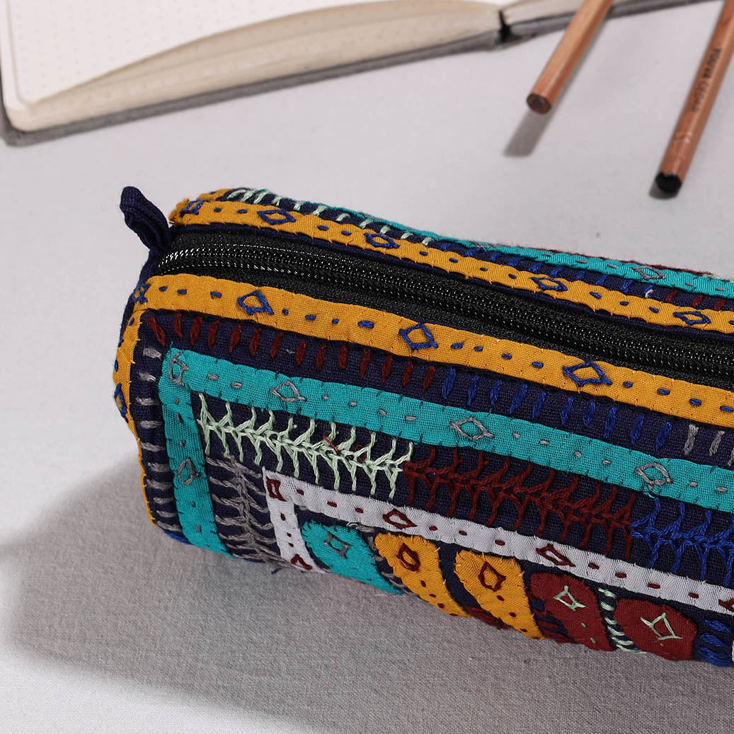 Kutch Dhebariya Hand Embroidery Cotton Pencil Pouch