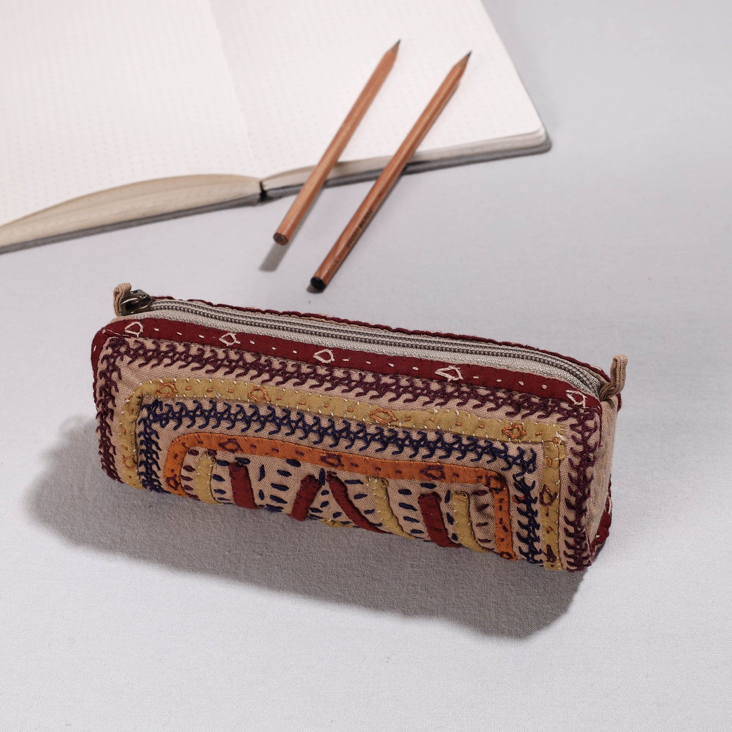 Kutch Dhebariya Hand Embroidery Cotton Pencil Pouch