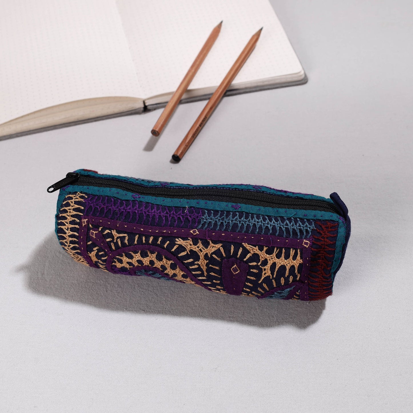Kutch Dhebariya Hand Embroidery Cotton Pencil Pouch