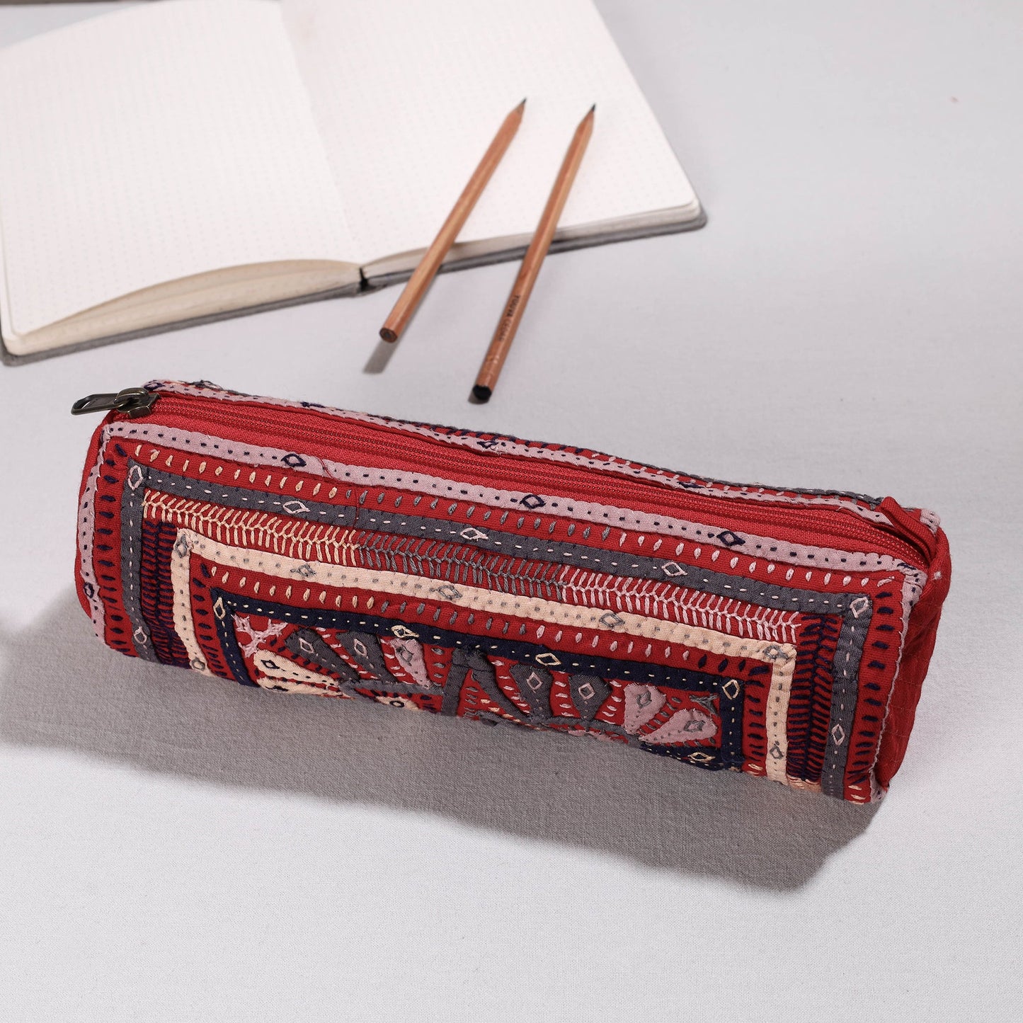 Kutch Dhebariya Hand Embroidery Cotton Pencil Pouch