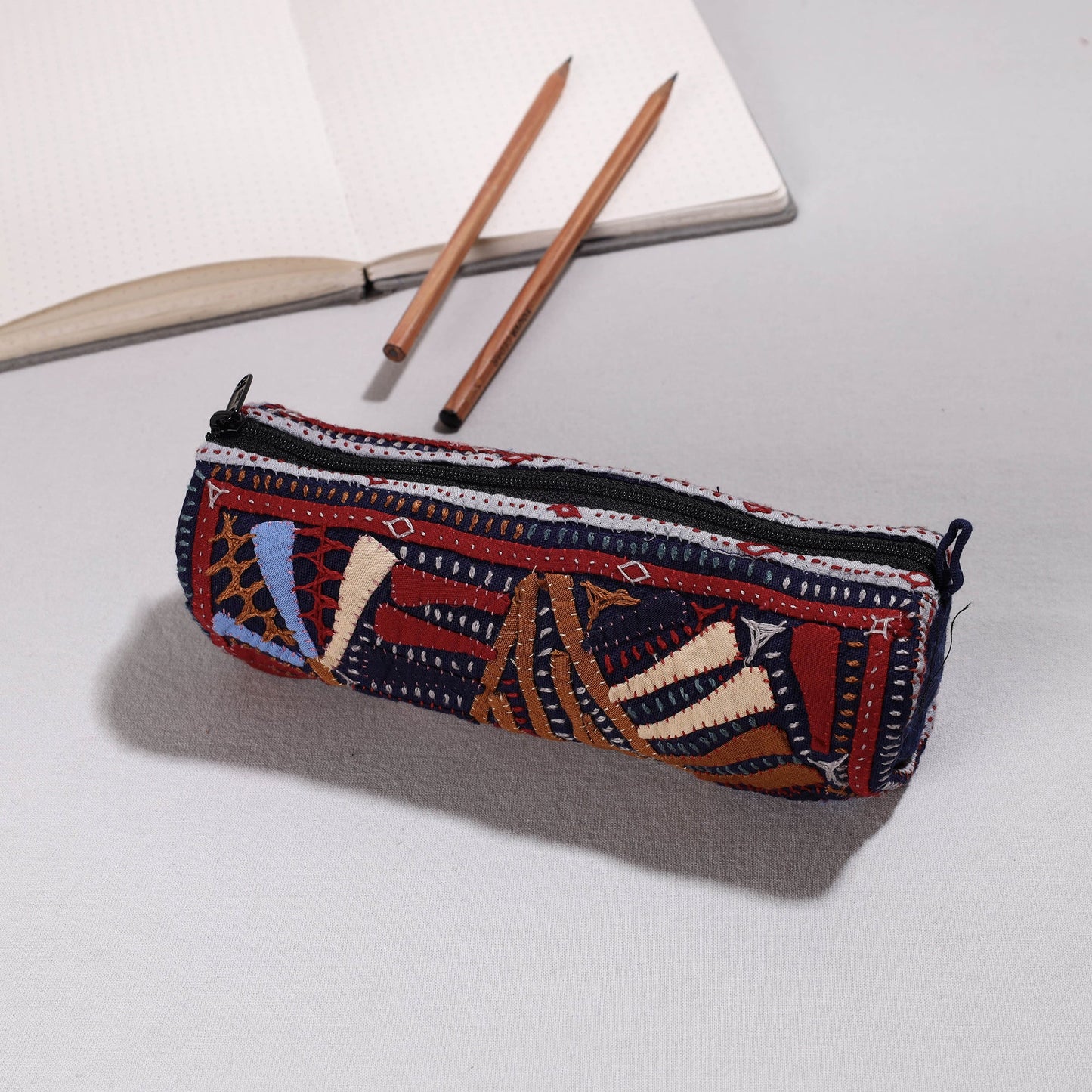 Kutch Dhebariya Hand Embroidery Cotton Pencil Pouch