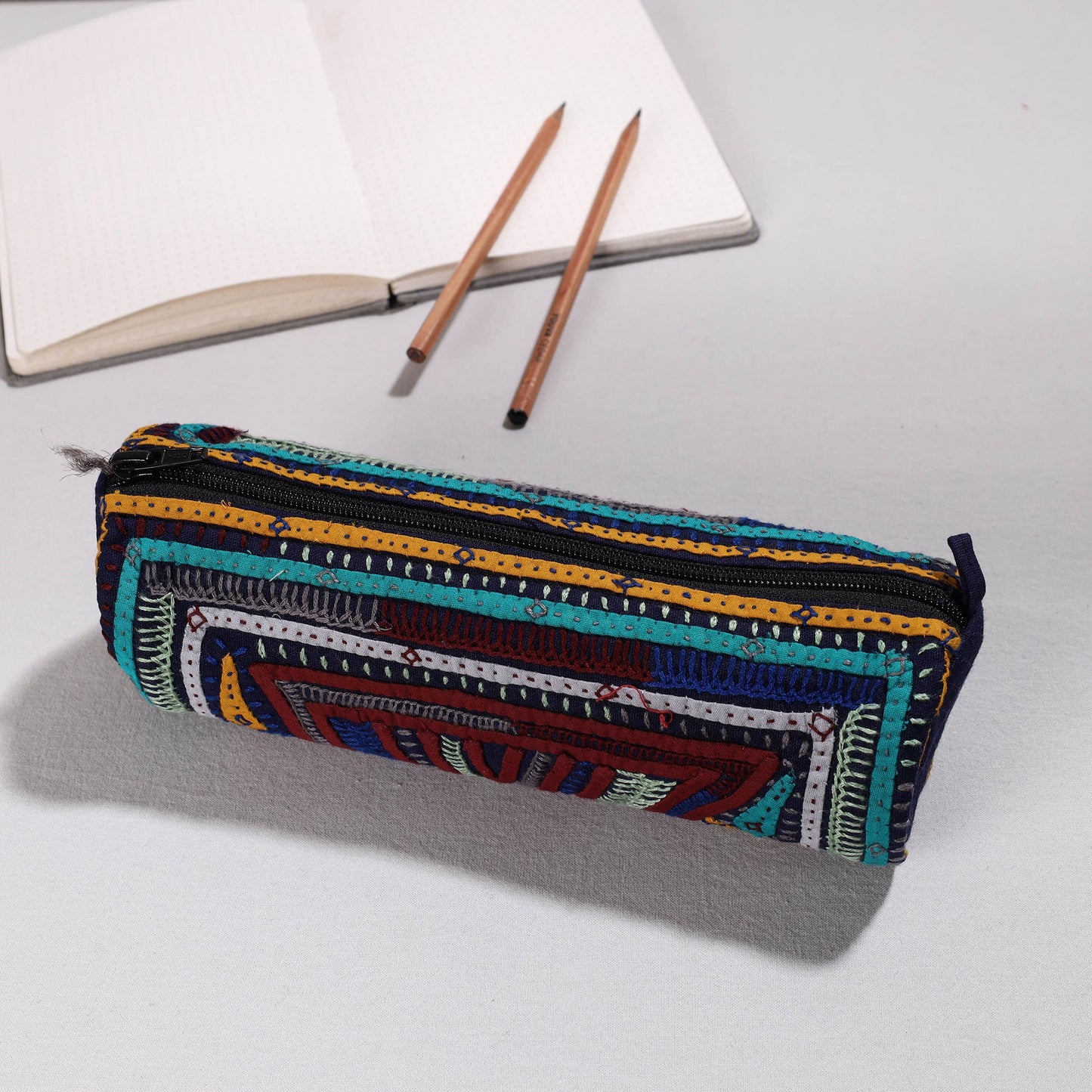 Kutch Dhebariya Hand Embroidery Cotton Pencil Pouch