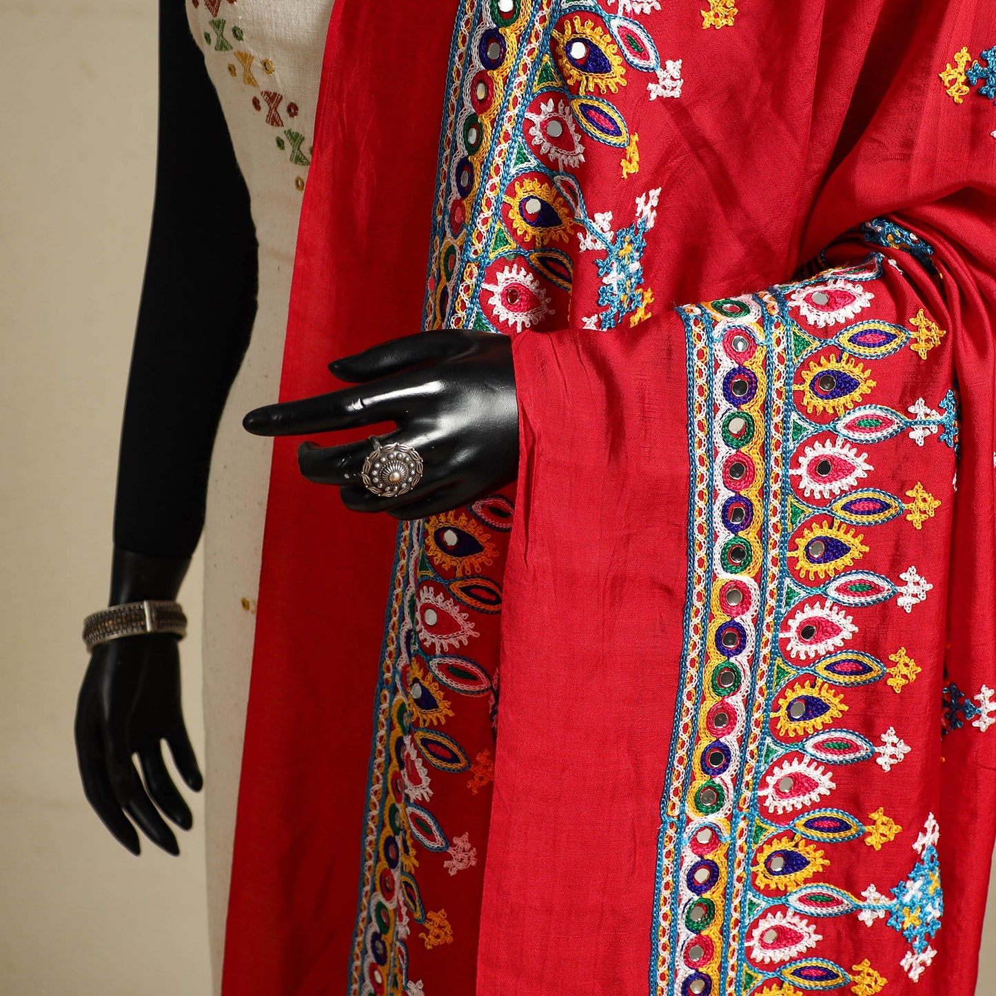 Kutch embroidery semi modal silk handloom dupatta