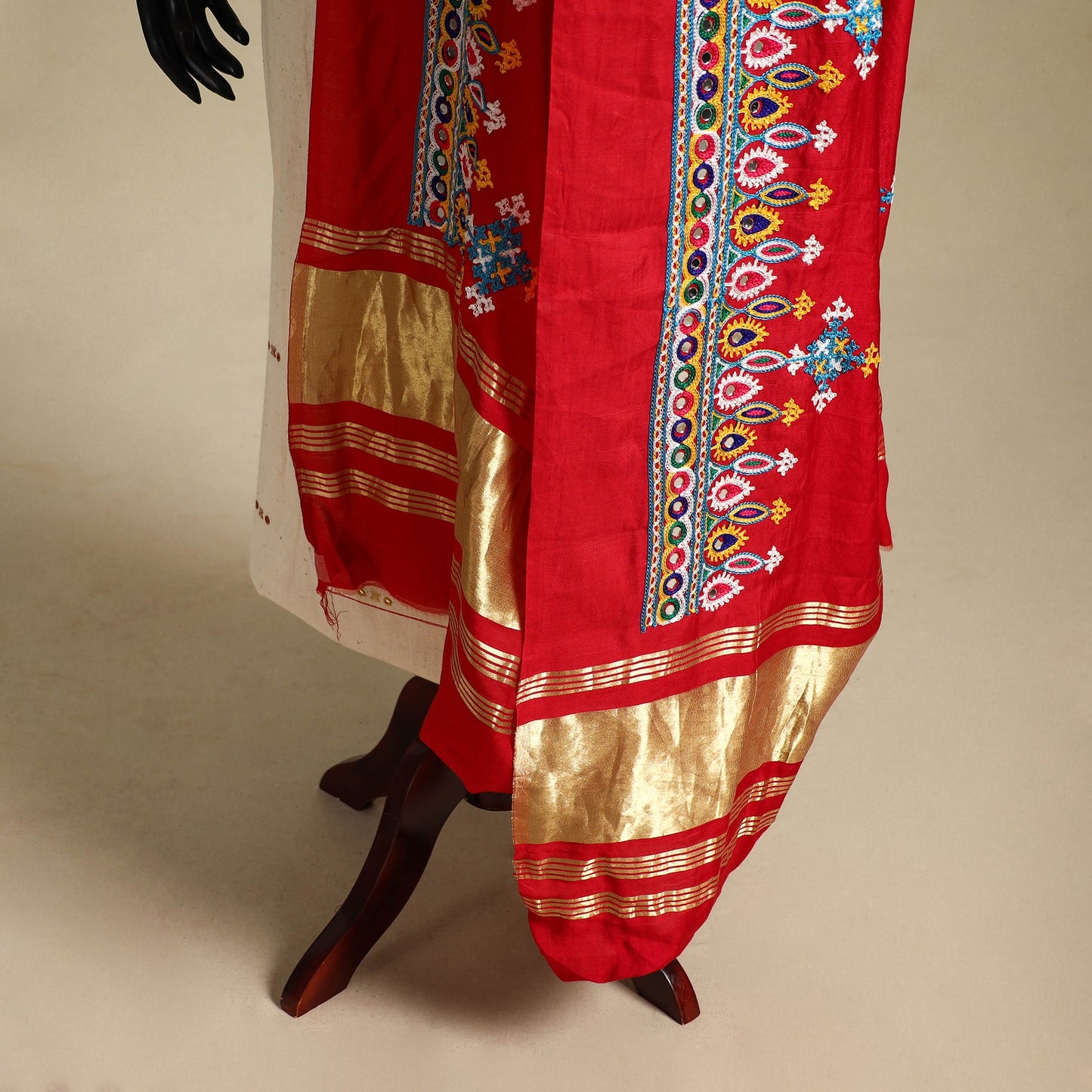 Kutch embroidery semi modal silk handloom dupatta