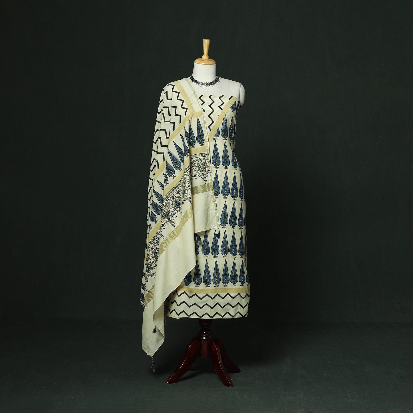 Kutch hand block ajrakh print natural dyed chanderi silk