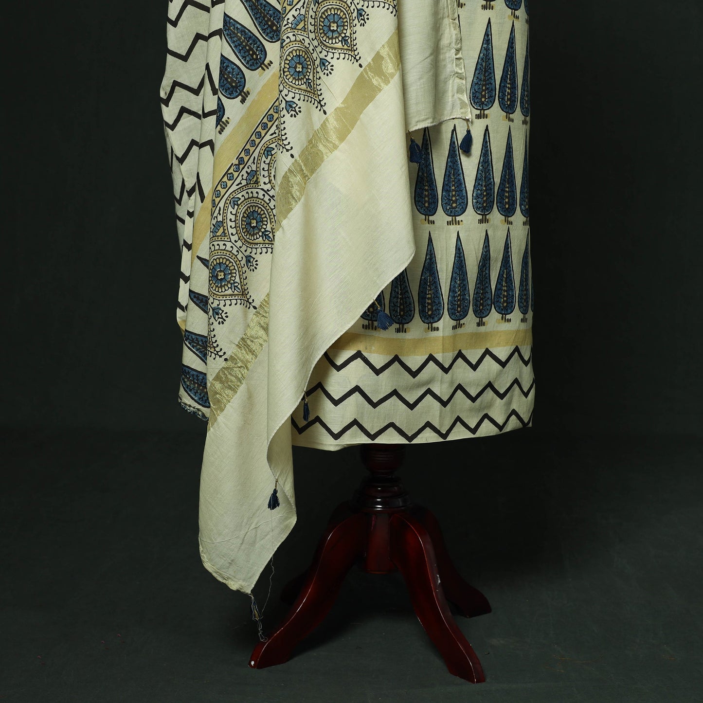 Kutch hand block ajrakh print natural dyed chanderi silk