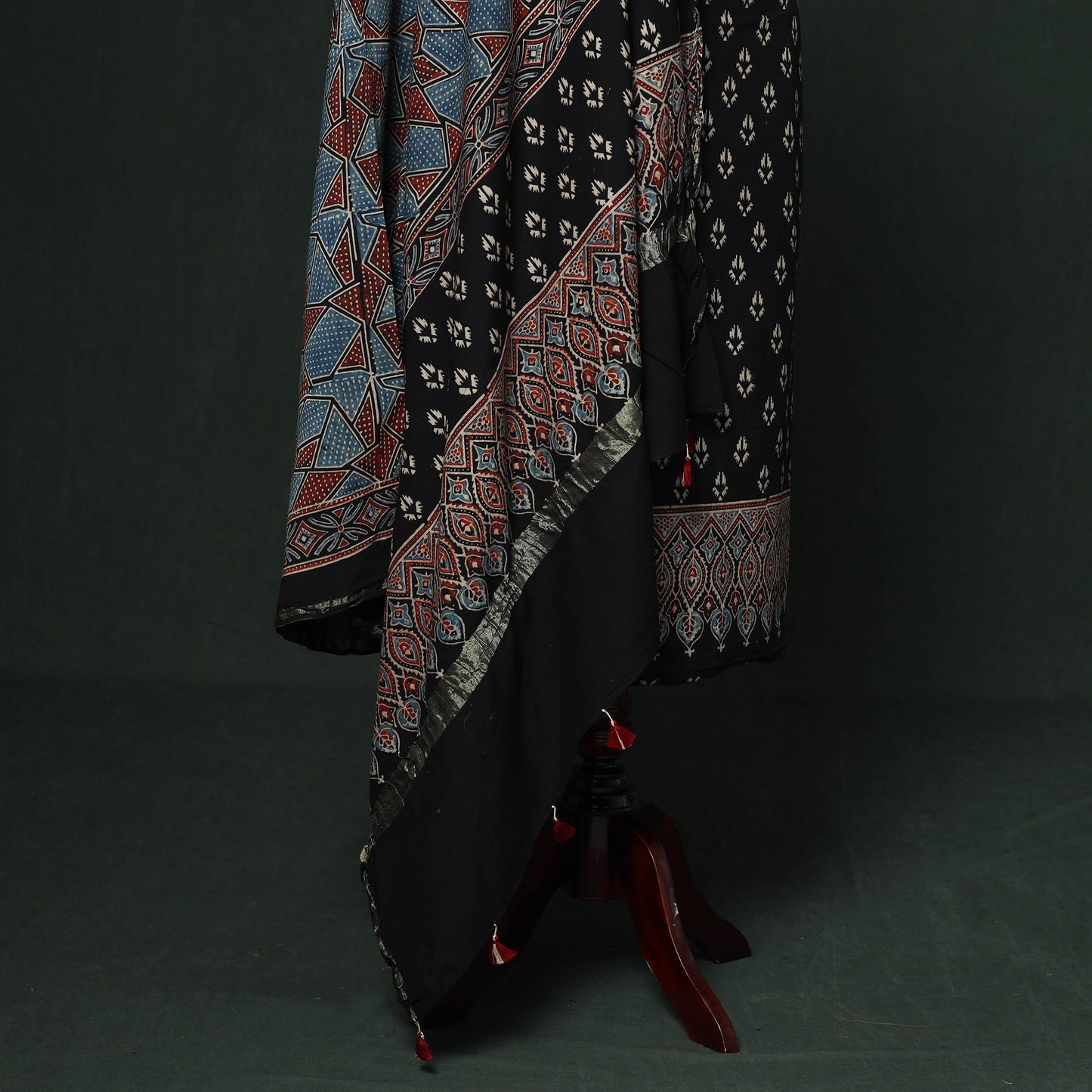 Kutch hand block ajrakh print natural dyed chanderi silk