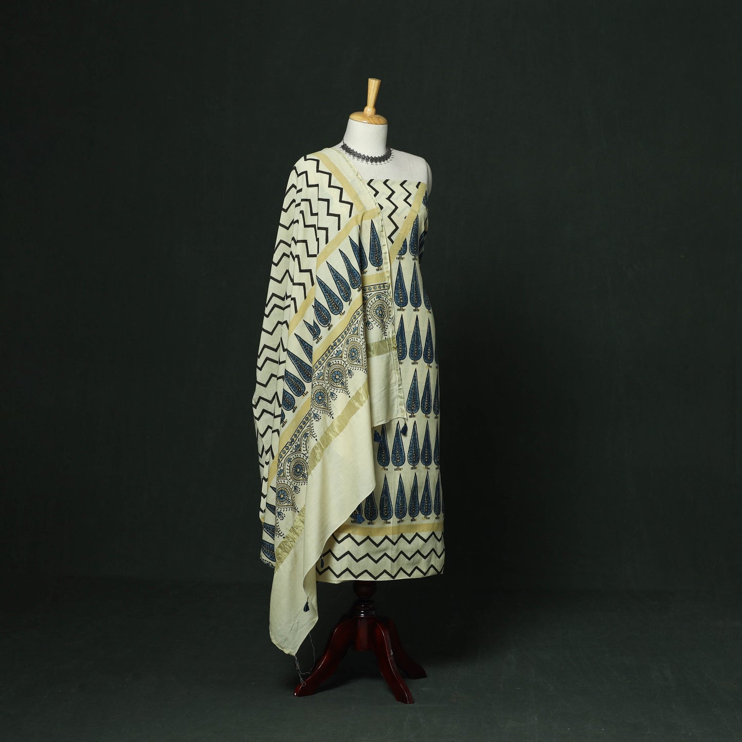 Kutch hand block ajrakh print natural dyed chanderi silk