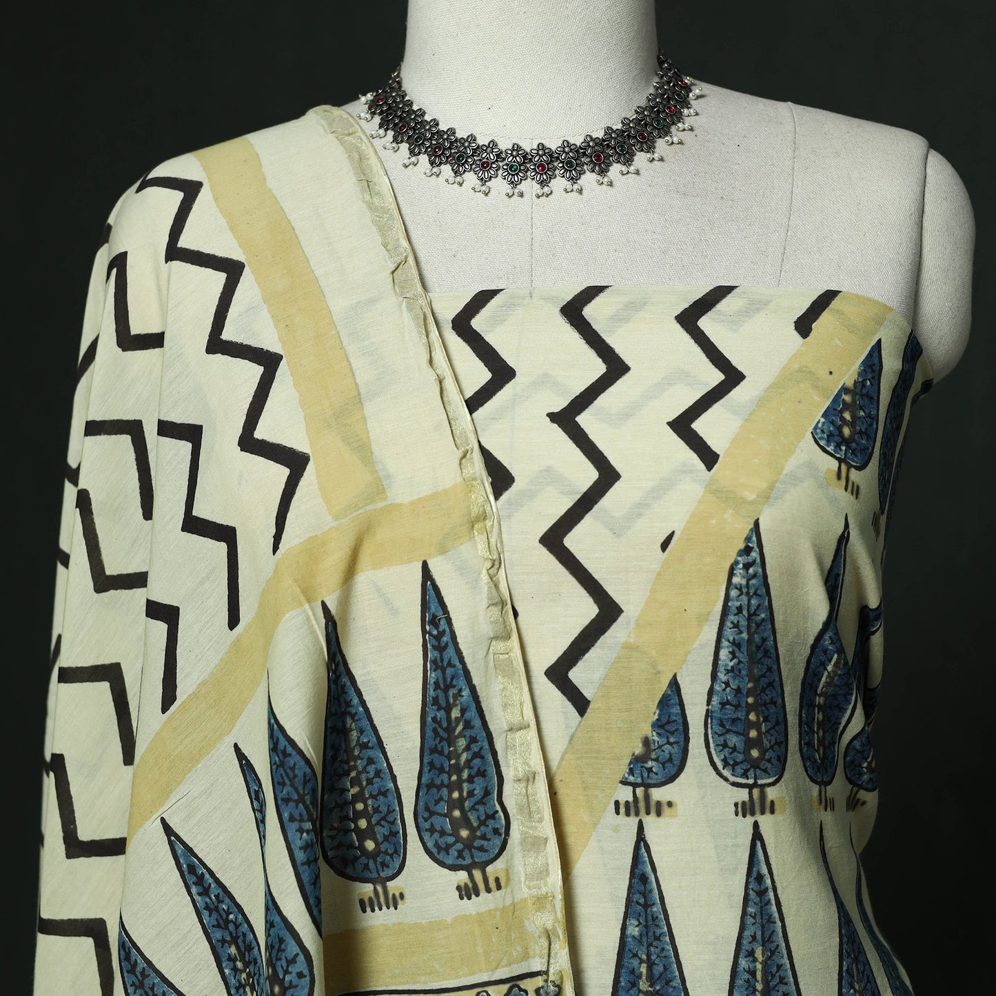 Kutch hand block ajrakh print natural dyed chanderi silk