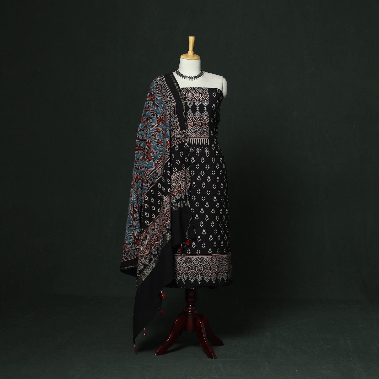 Kutch hand block ajrakh print natural dyed chanderi silk