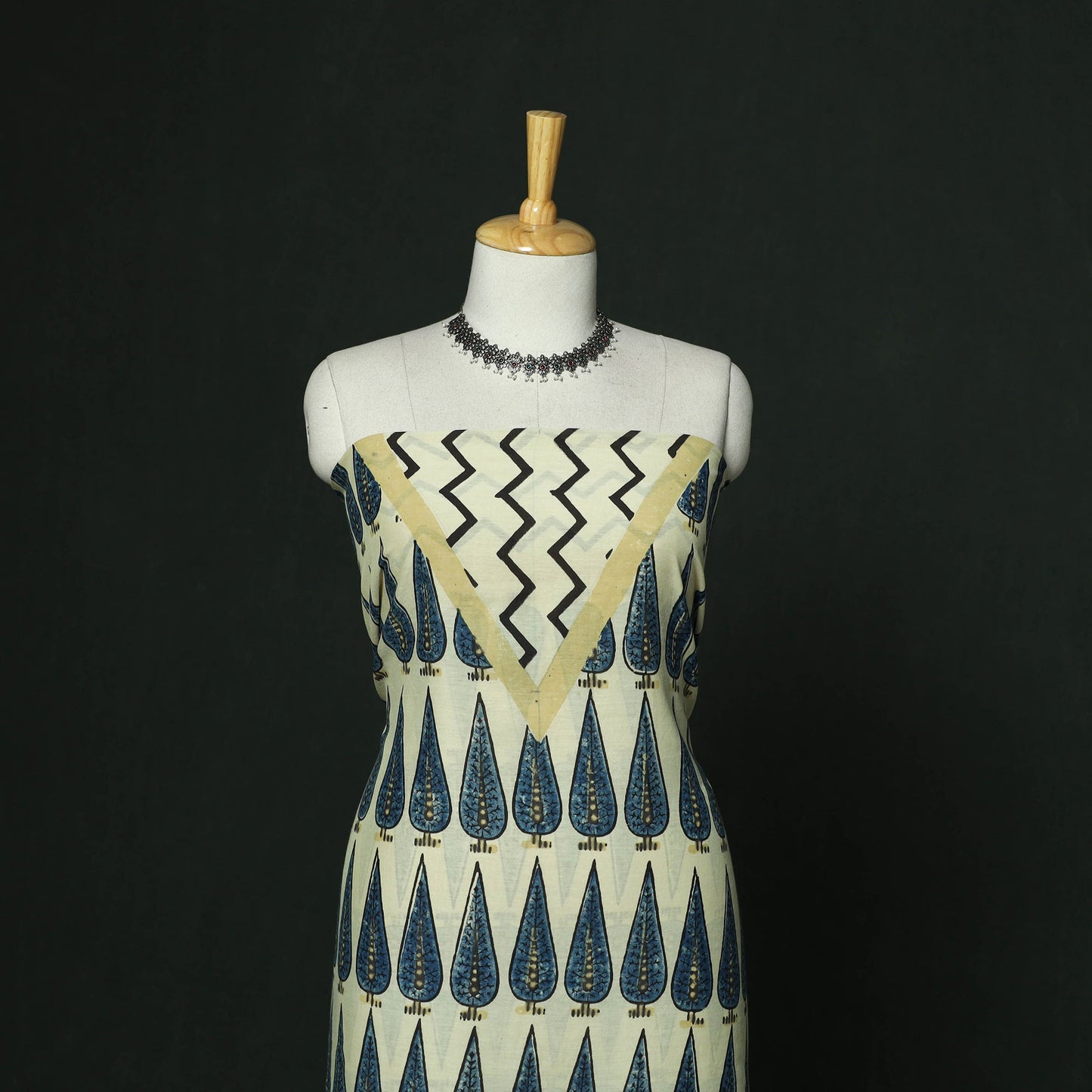 Kutch hand block ajrakh print natural dyed chanderi silk