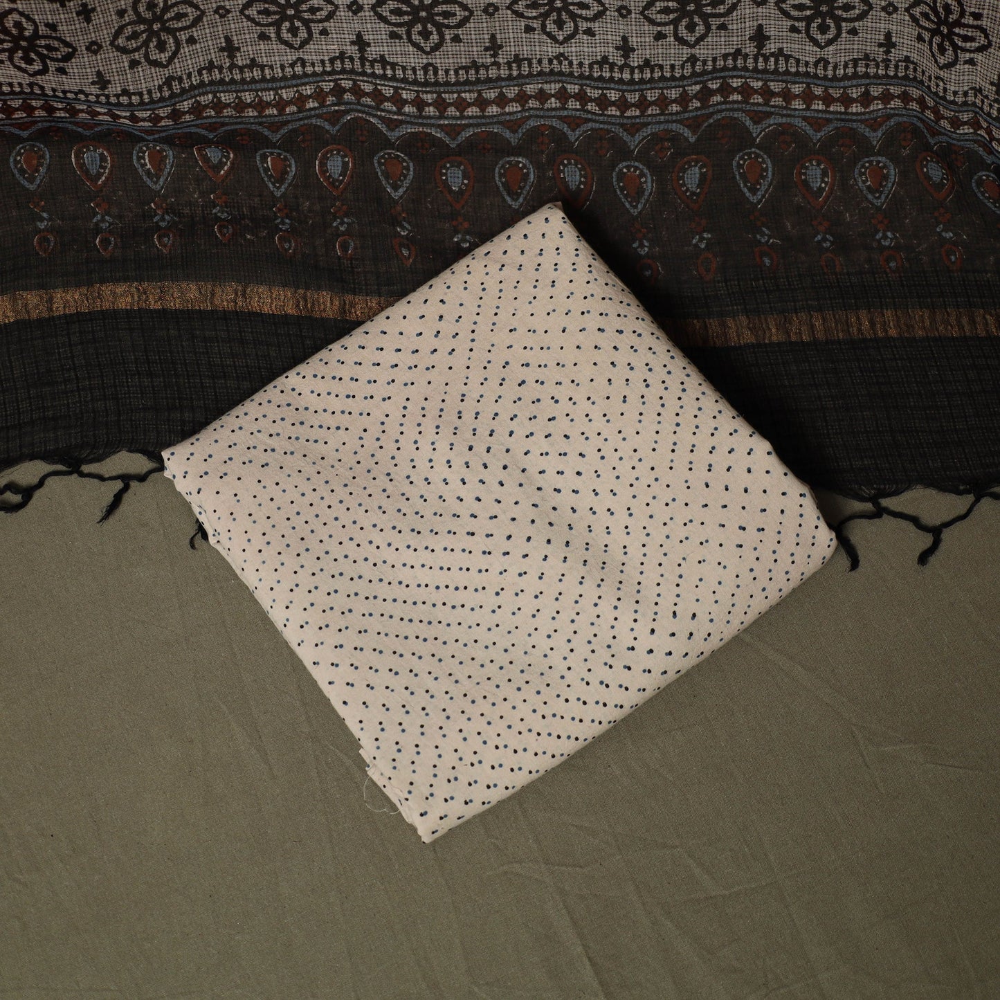 Kutch hand block ajrakh print natural dyed kota doria