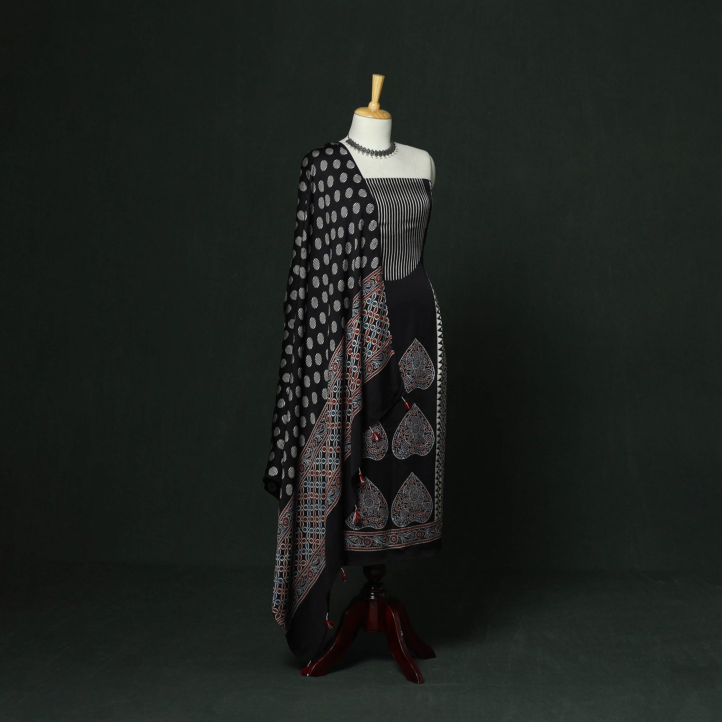 Kutch hand block ajrakh print natural dyed modal silk 2pc