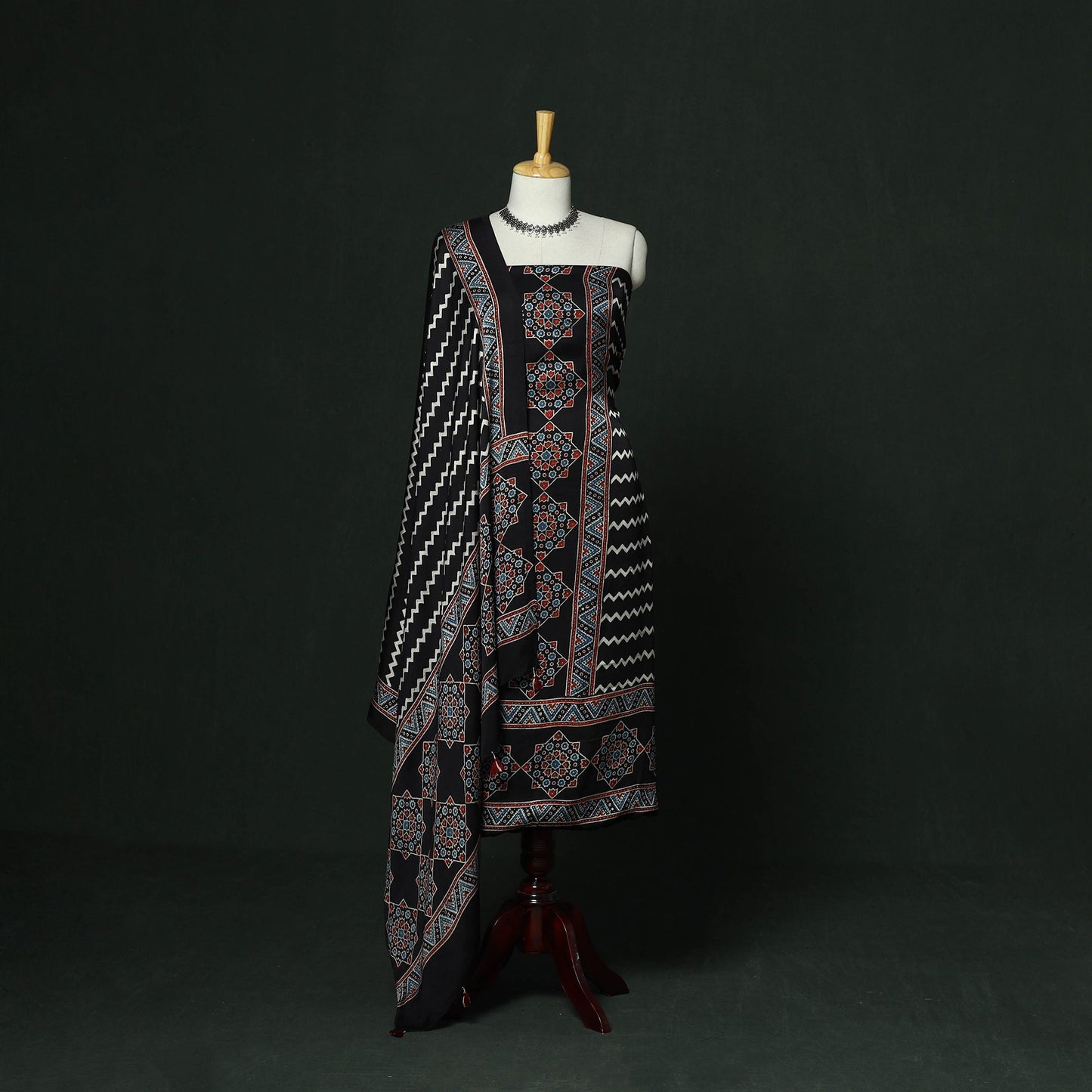 Kutch hand block ajrakh print natural dyed modal silk 2pc