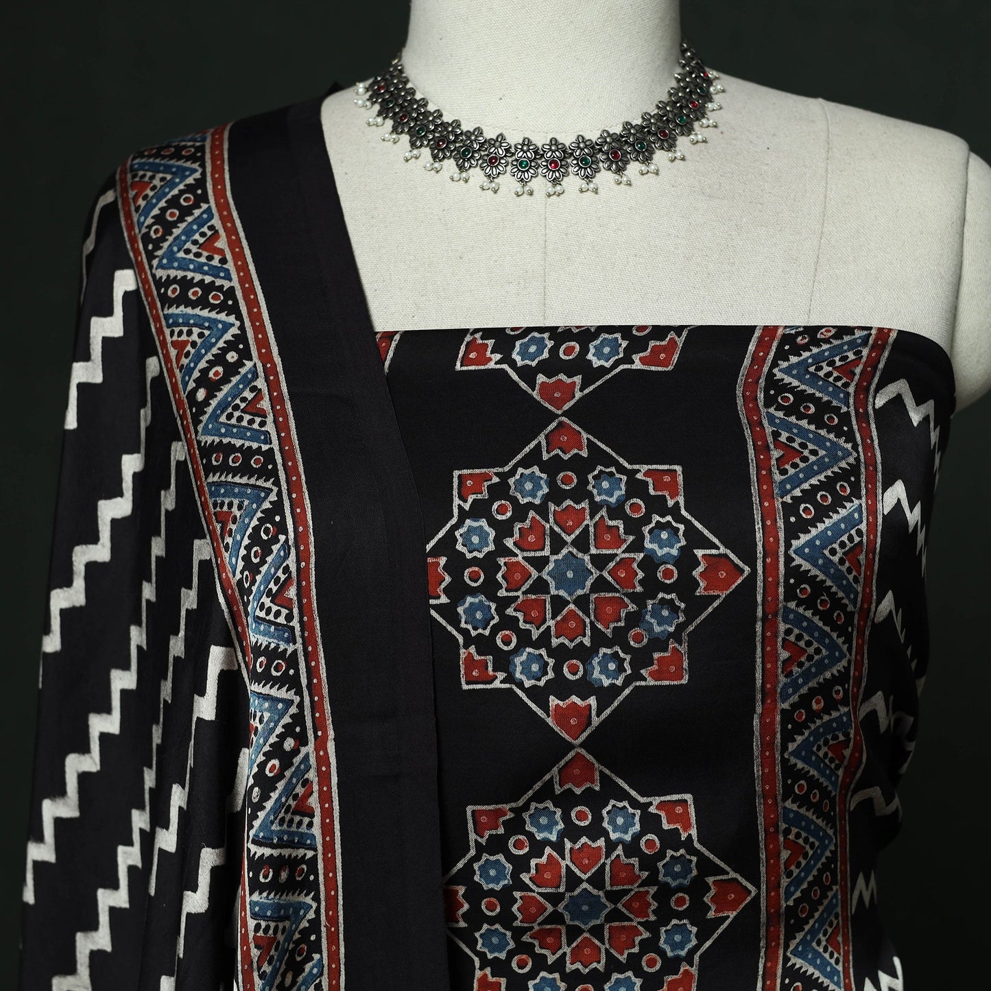 Kutch hand block ajrakh print natural dyed modal silk 2pc