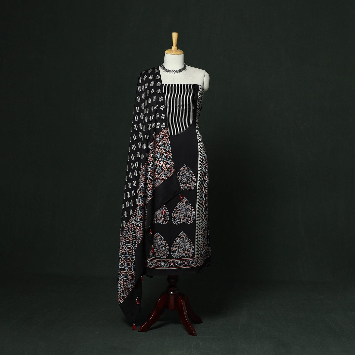 Kutch hand block ajrakh print natural dyed modal silk 2pc