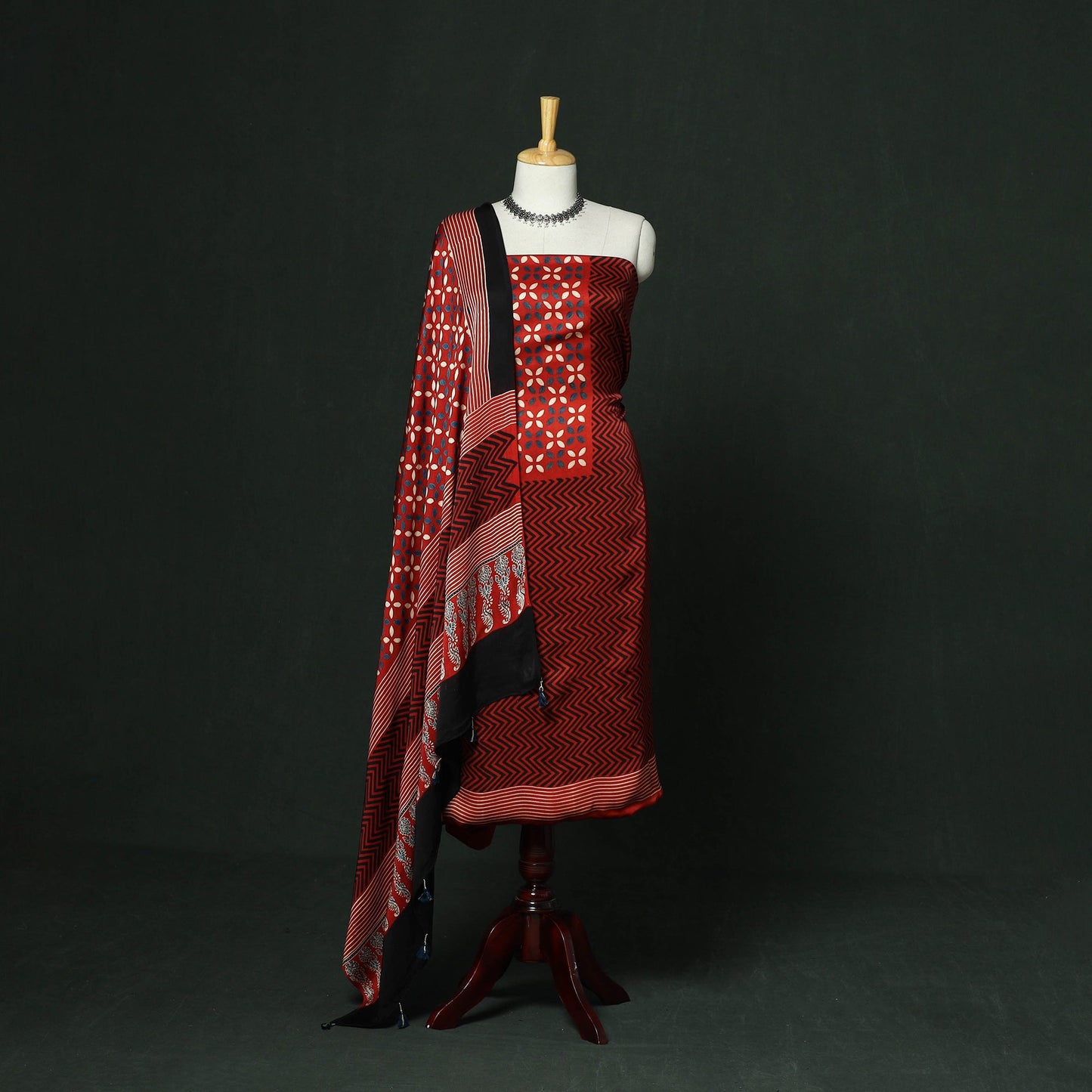 Kutch hand block ajrakh print natural dyed modal silk 2pc