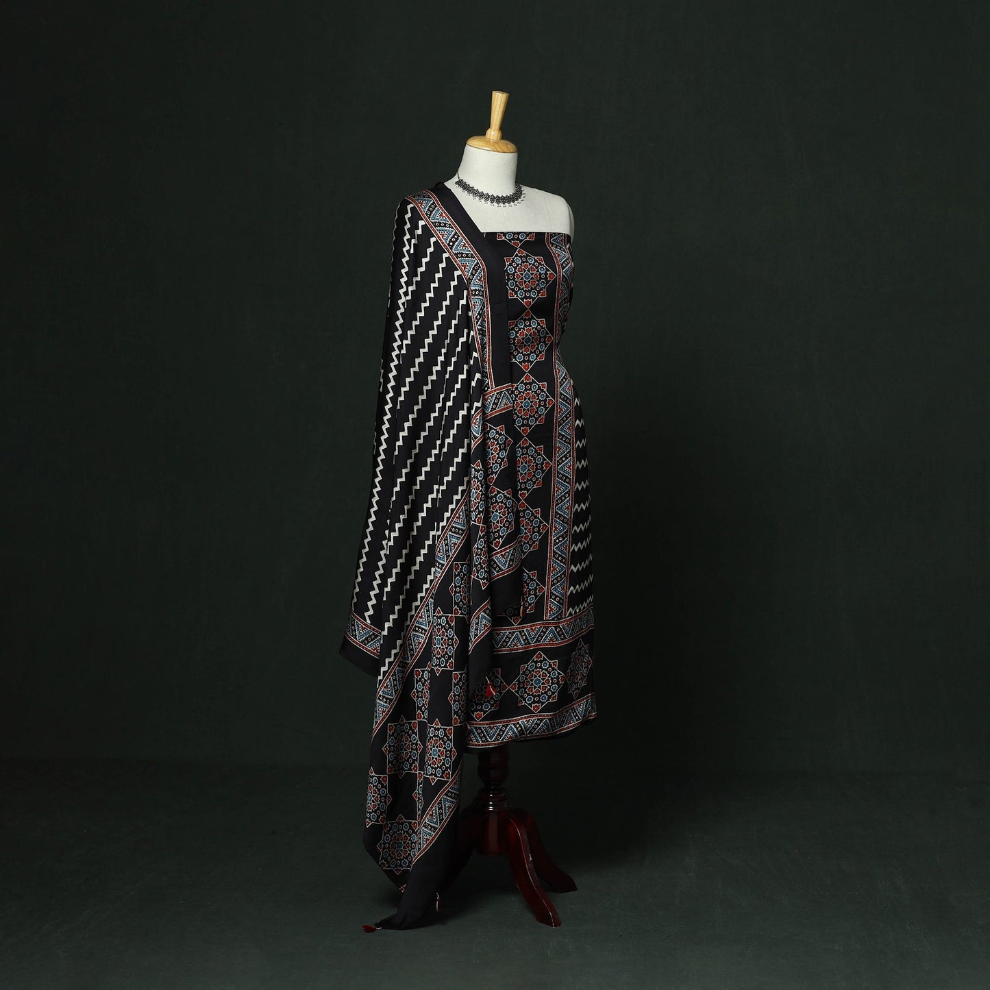 Kutch hand block ajrakh print natural dyed modal silk 2pc