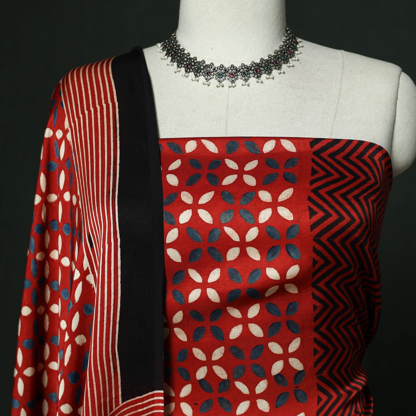 Kutch hand block ajrakh print natural dyed modal silk 2pc