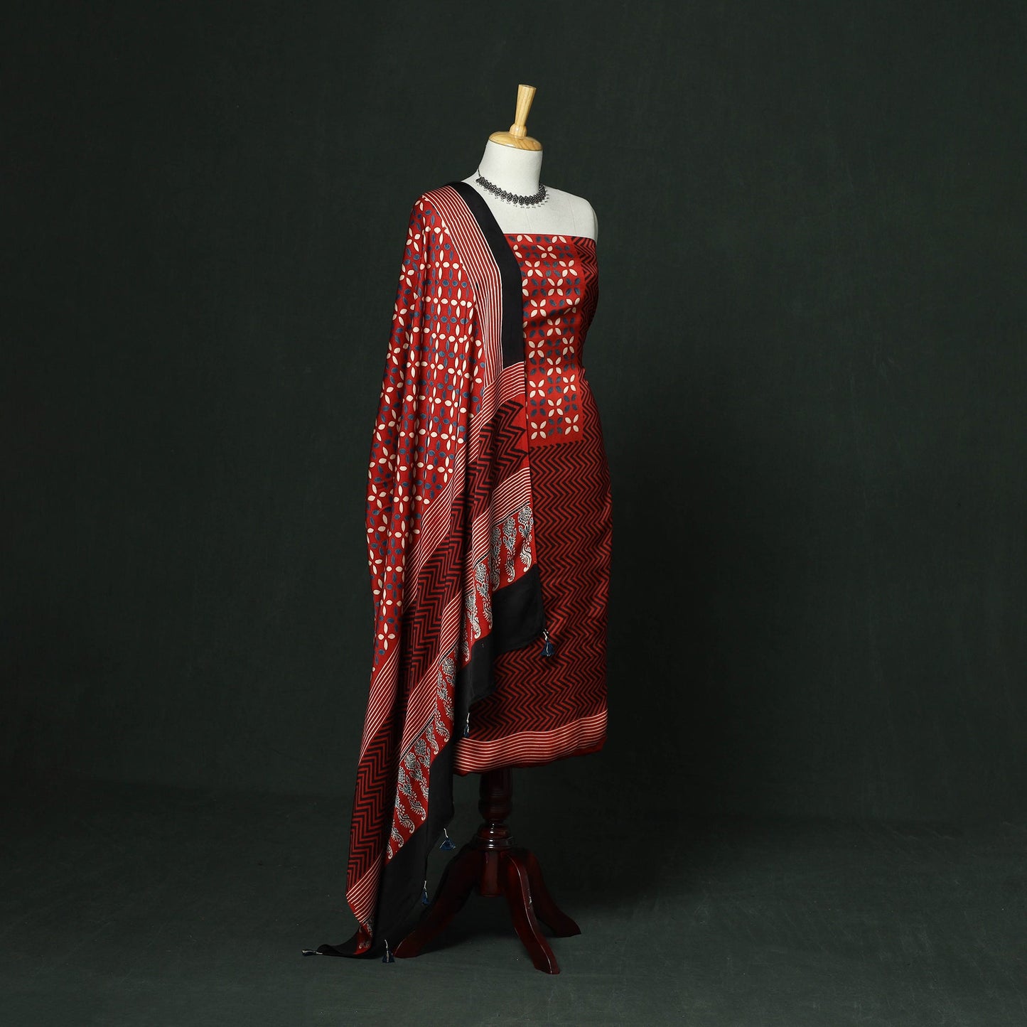 Kutch hand block ajrakh print natural dyed modal silk 2pc