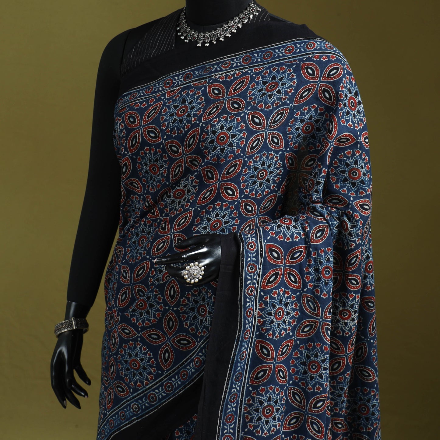 Kutch hand block print natural dyed pure mul cotton ajrakh