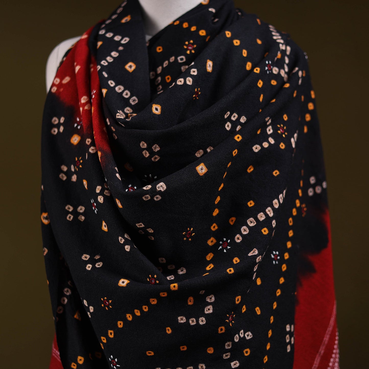 Kutch mirror work handwoven bandhani bagida merino wool