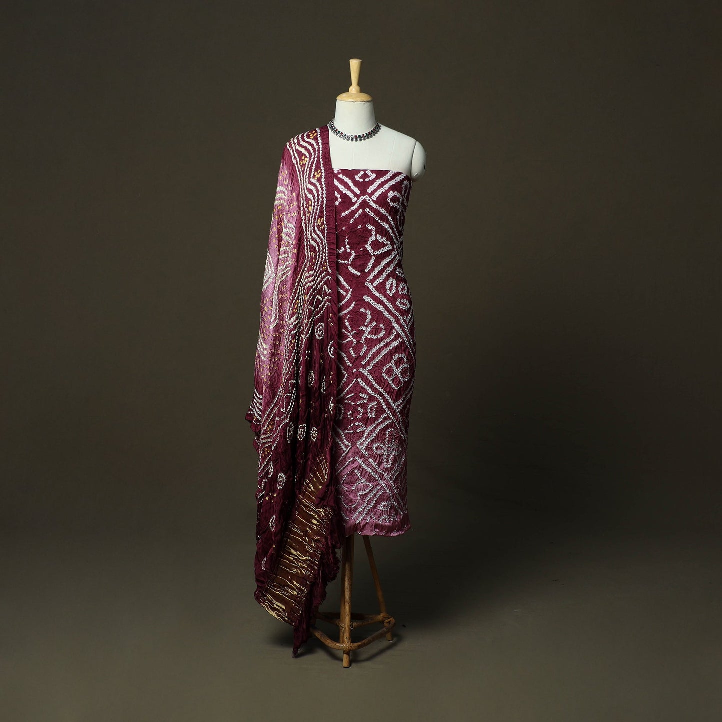 Kutch tie-dye bandhani modal silk 3pc unstitched dress
