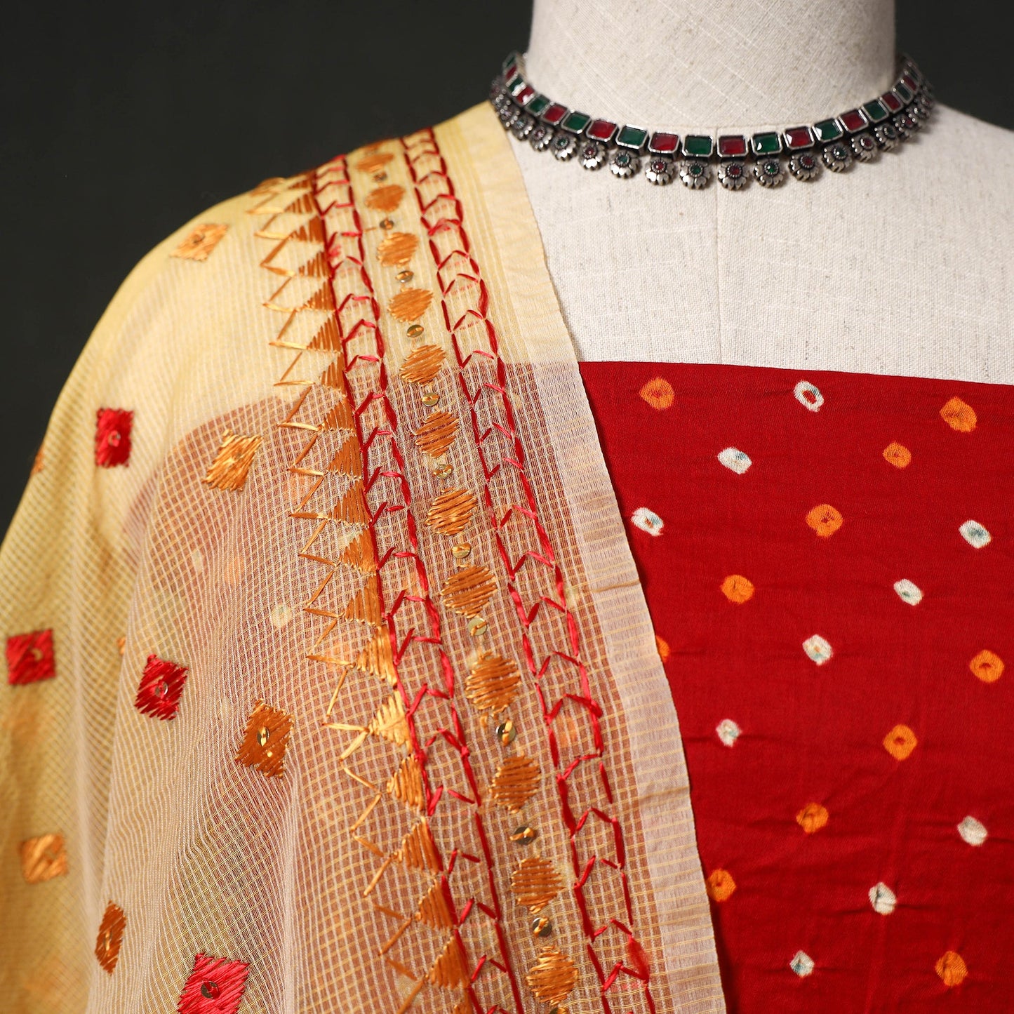 Kutch tie-dye cotton bandhani 2pc unstitched dress material